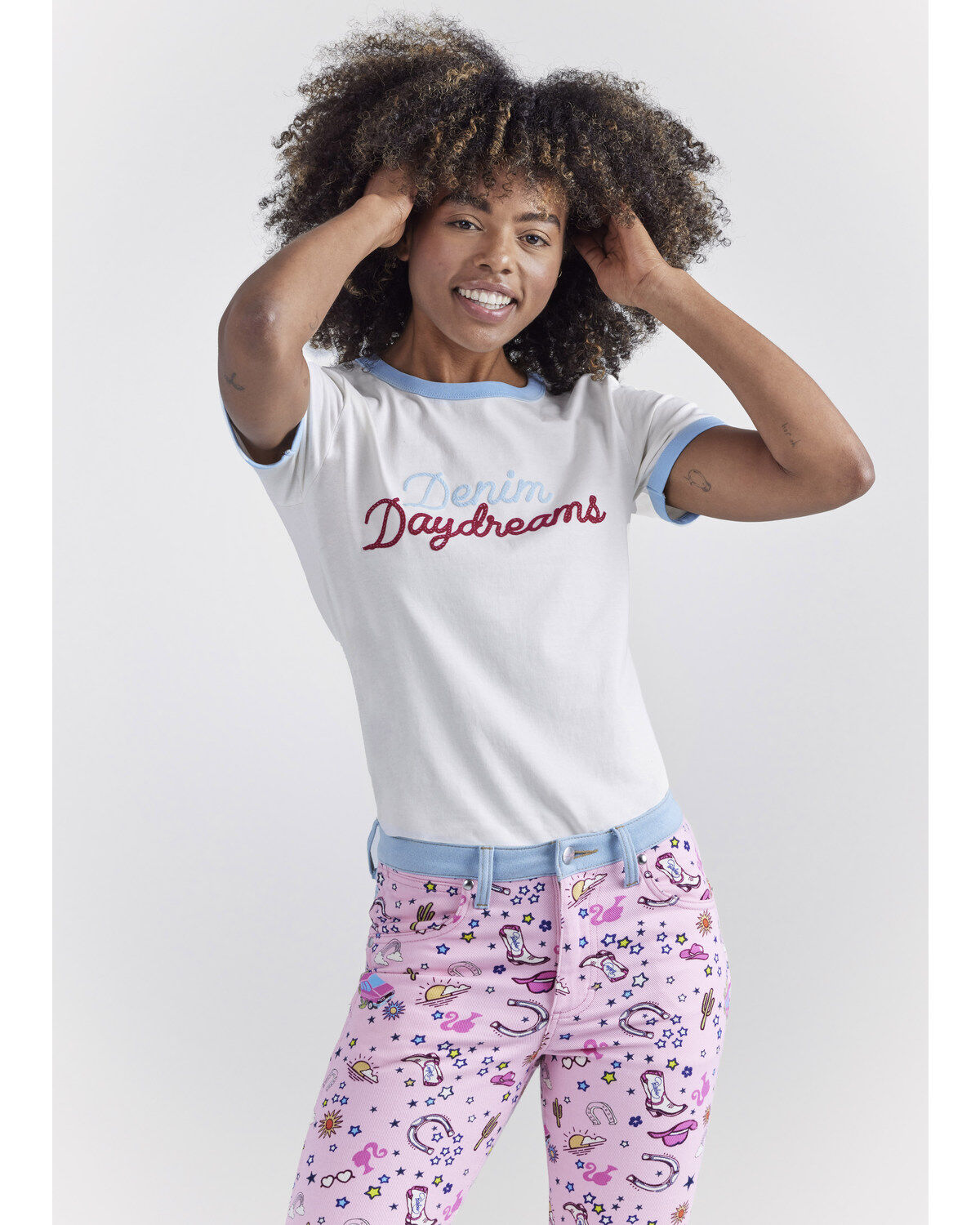Wrangler&reg; X Barbie&trade; Women's Denim Daydreams Slim Ringer Tee