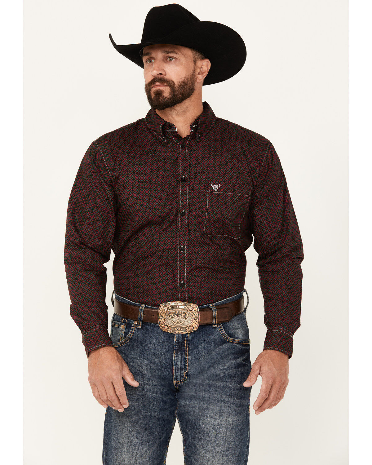 Cowboy Hardware Men's Geo Print Long Sleeve Button-Down Western Shirt
