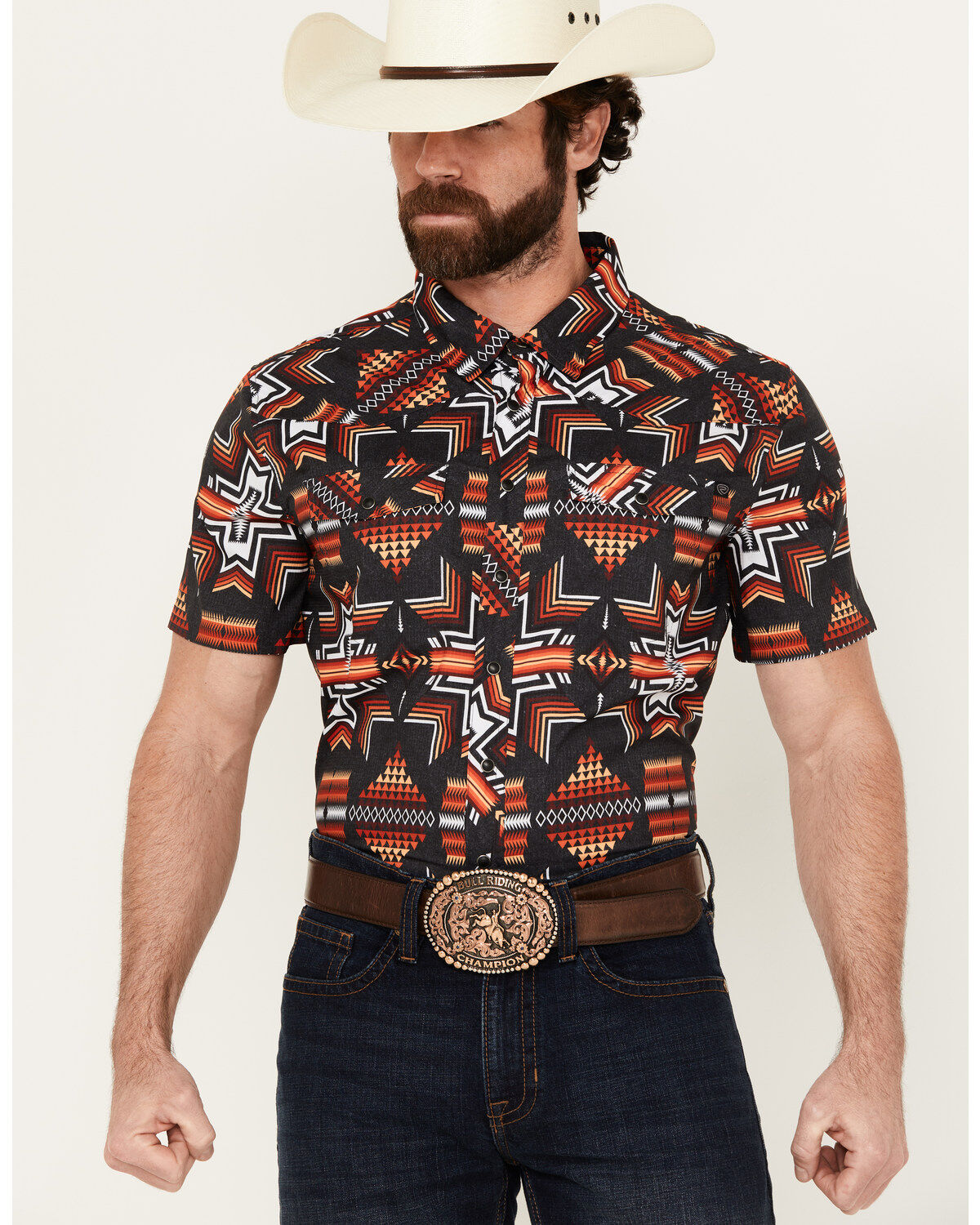 Rock & Roll Denim Men's Southwestern Short Sleeve Snap Western Shirt