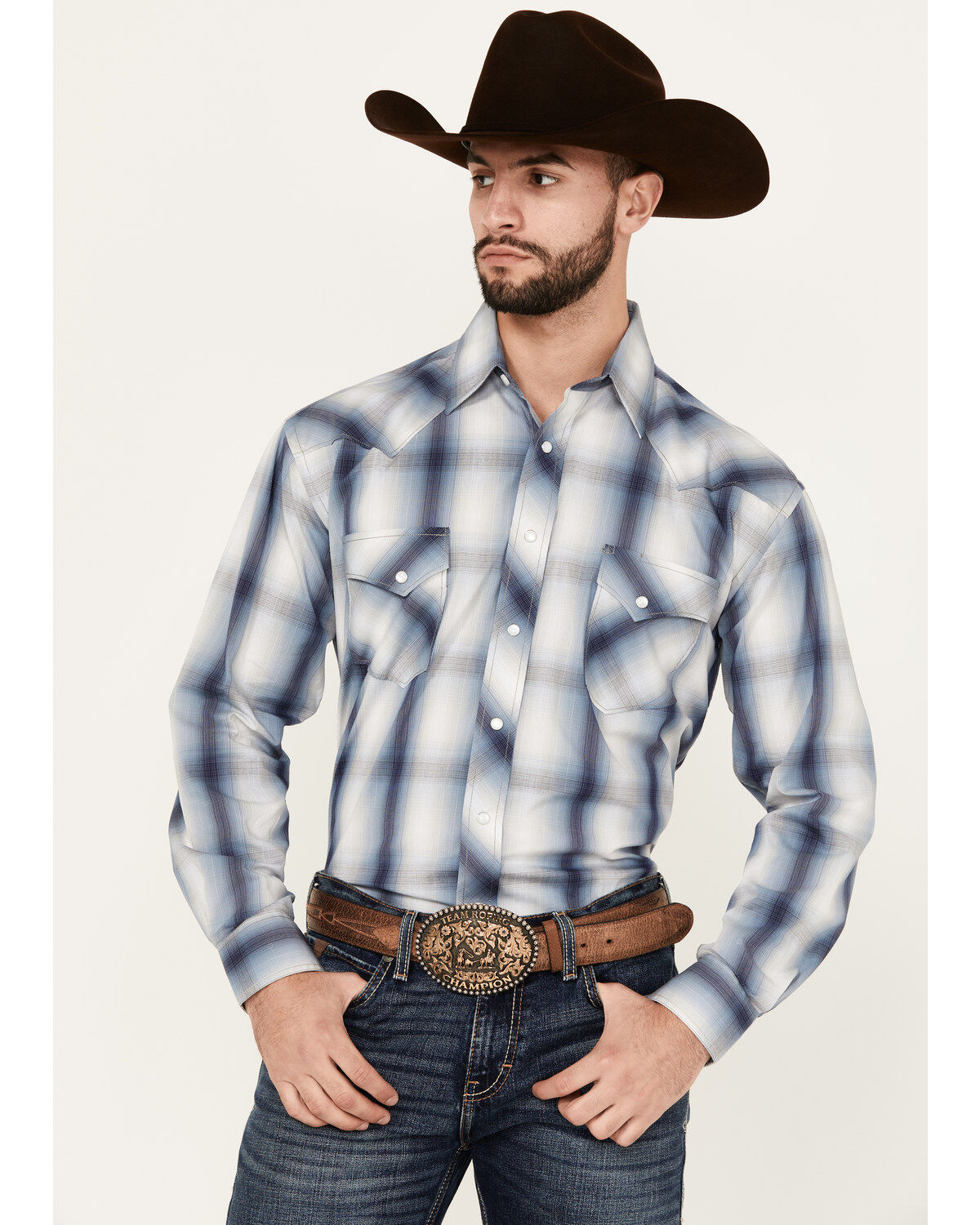 Panhandle Men's Plaid Print Men's Long Sleeve Pearl Snap Performance Western Shirt