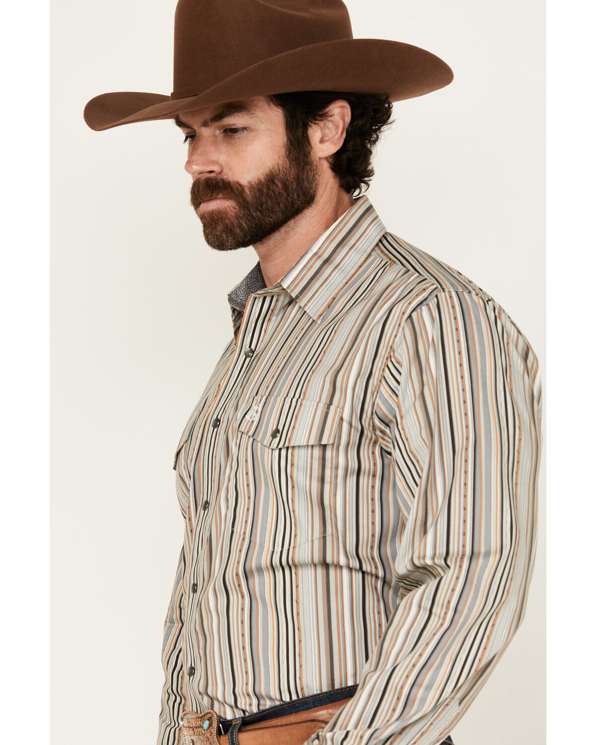 Panhandle Select Men's Striped Long Sleeve Pearl Snap Western Shirt