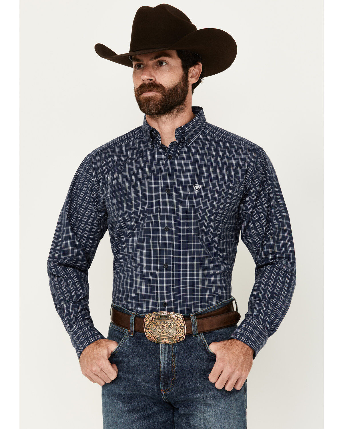 Ariat Men's Prestcot Windowpane Plaid Print Long Sleeve Performance Shirt - Big