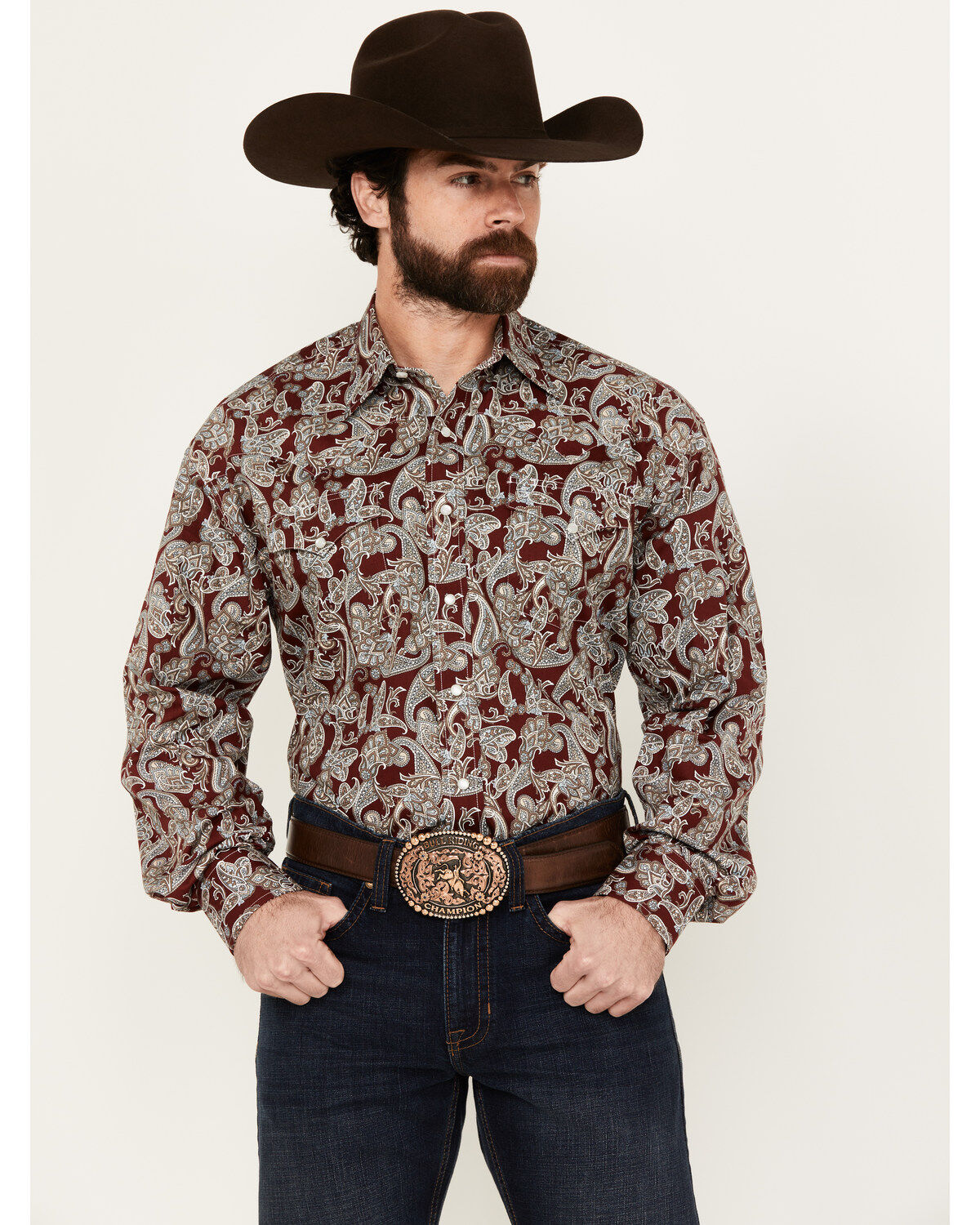Stetson Men's Paisley Print Long Sleeve Pearl Snap Western Shirt
