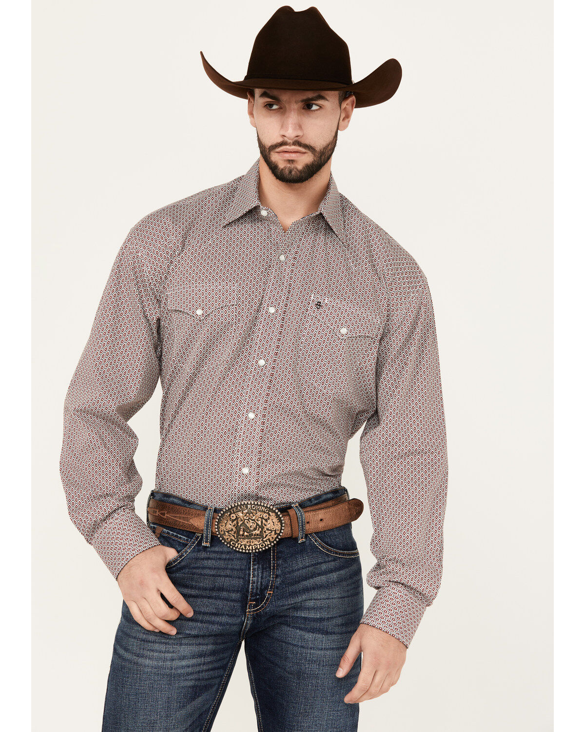 Stetson Men's Geo Print Long Sleeve Pearl Snap Western Shirt