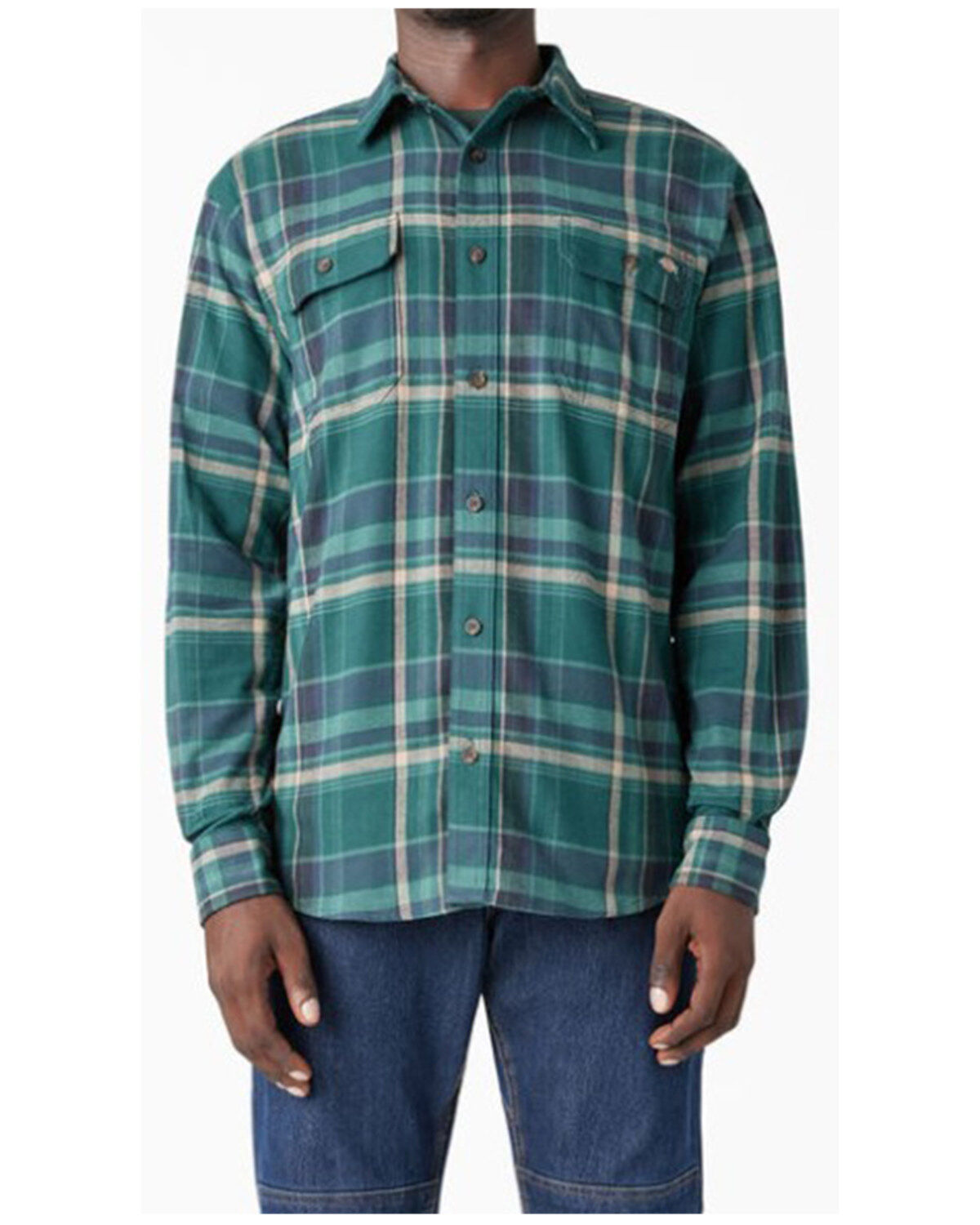 Dickies Men's Flex Plaid Print Long Sleeve Button-Down Flannel Work Shirt