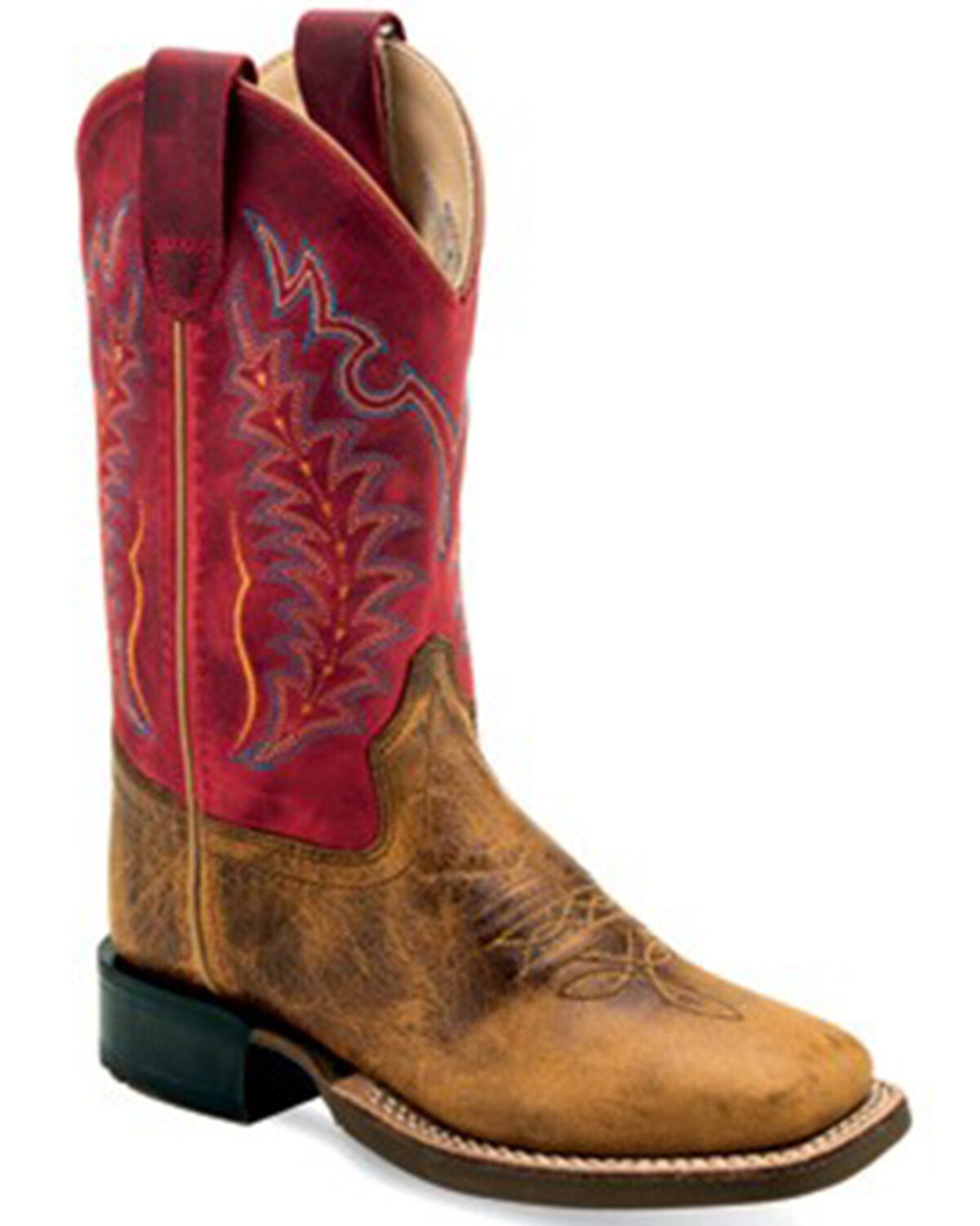 Old West Boys' Burnt Western Boots - Broad Square Toe