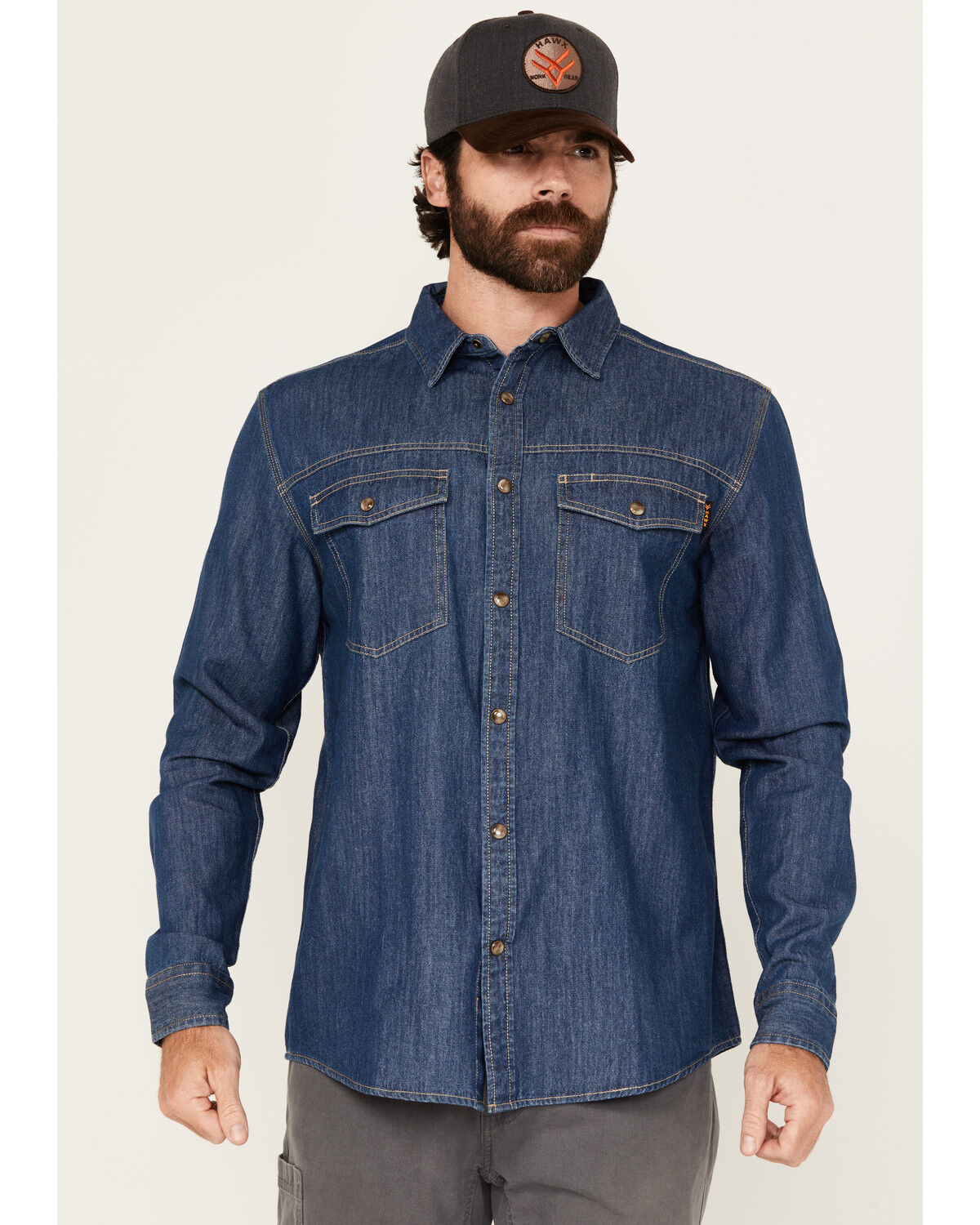 Hawx Men's Core Long Sleeve Snap Denim Work Shirt