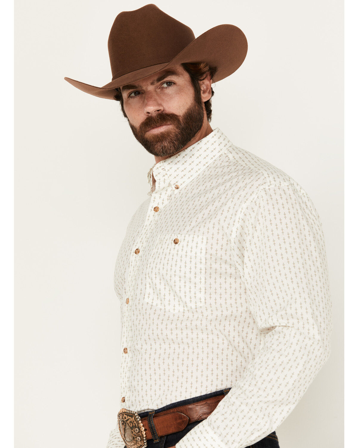 Wrangler Men's Classics Geo Print Long Sleeve Button-Down Western Shirt - Big