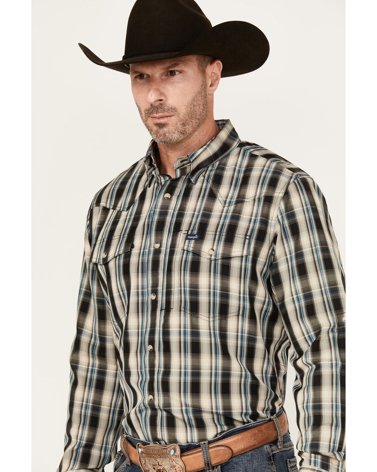 Wrangler Men's Plaid Print Long Sleeve Snap Performance Western Shirt