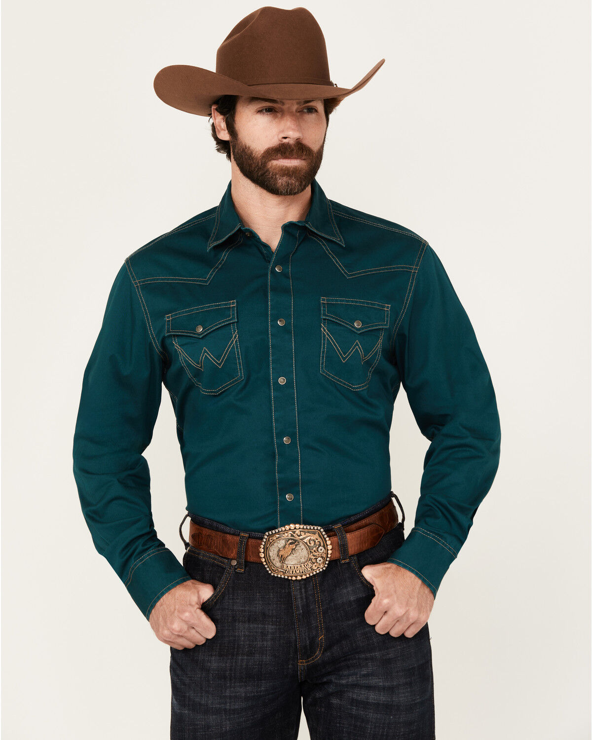 Wrangler Retro Men's Solid Long Sleeve Snap Western Shirt