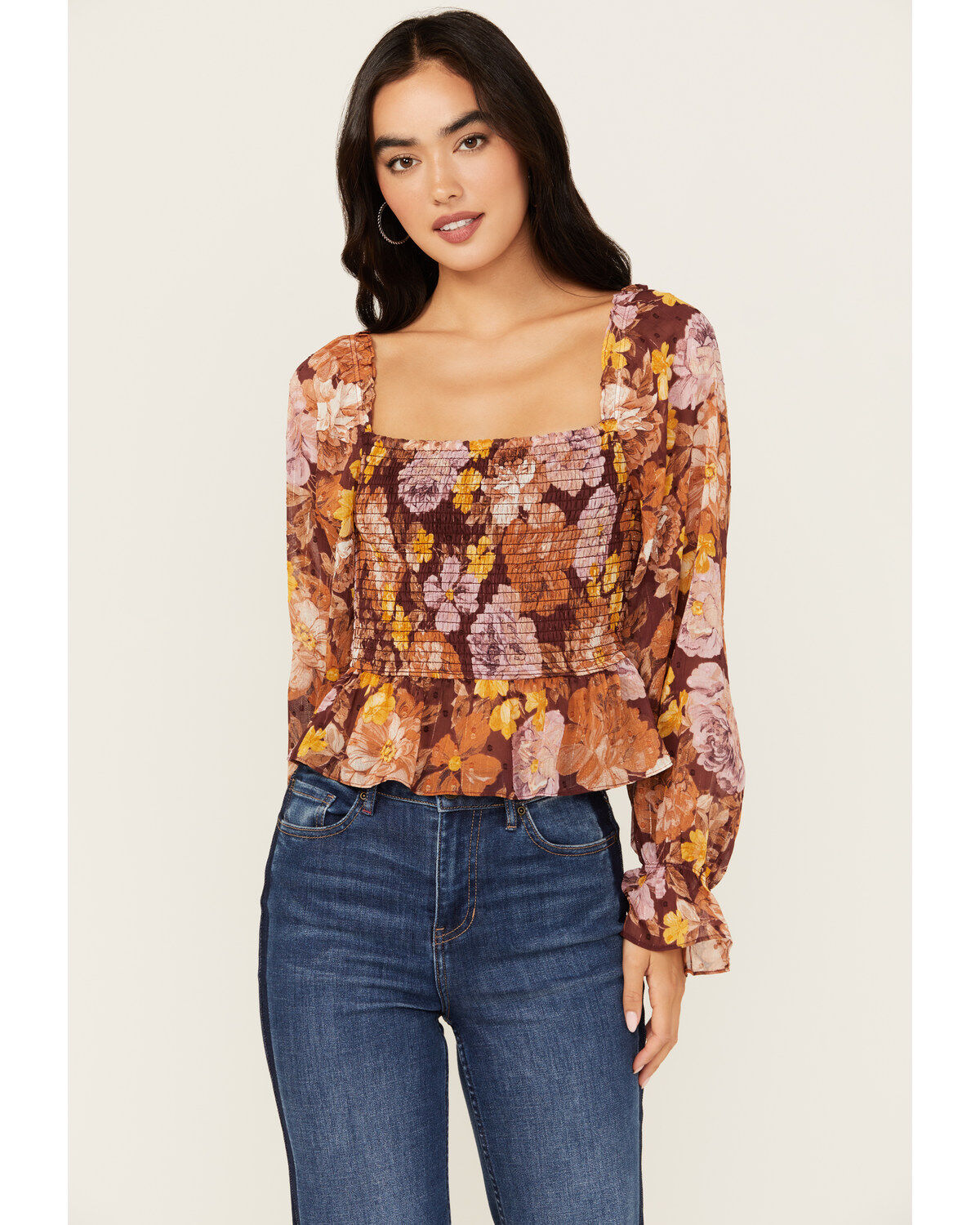 En Creme Women's Floral Print Shirred Long Sleeve Top 1 266387-en-creme-women-s-floral-print-shirred-long-sleeve-top-1.jpg