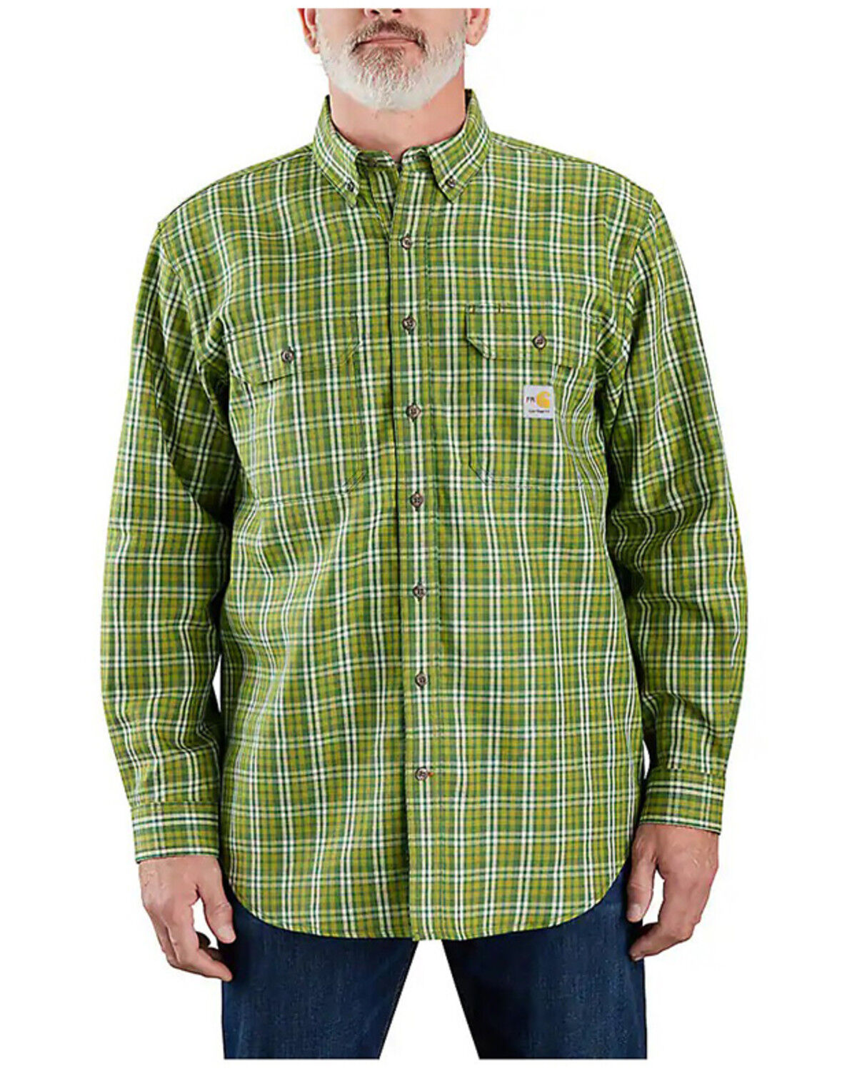 Carhartt Men's FR Force Rugged Flex&reg; Loose Fit Midweight Twill Plaid Print Long Sleeve Button-Down Work Shirt