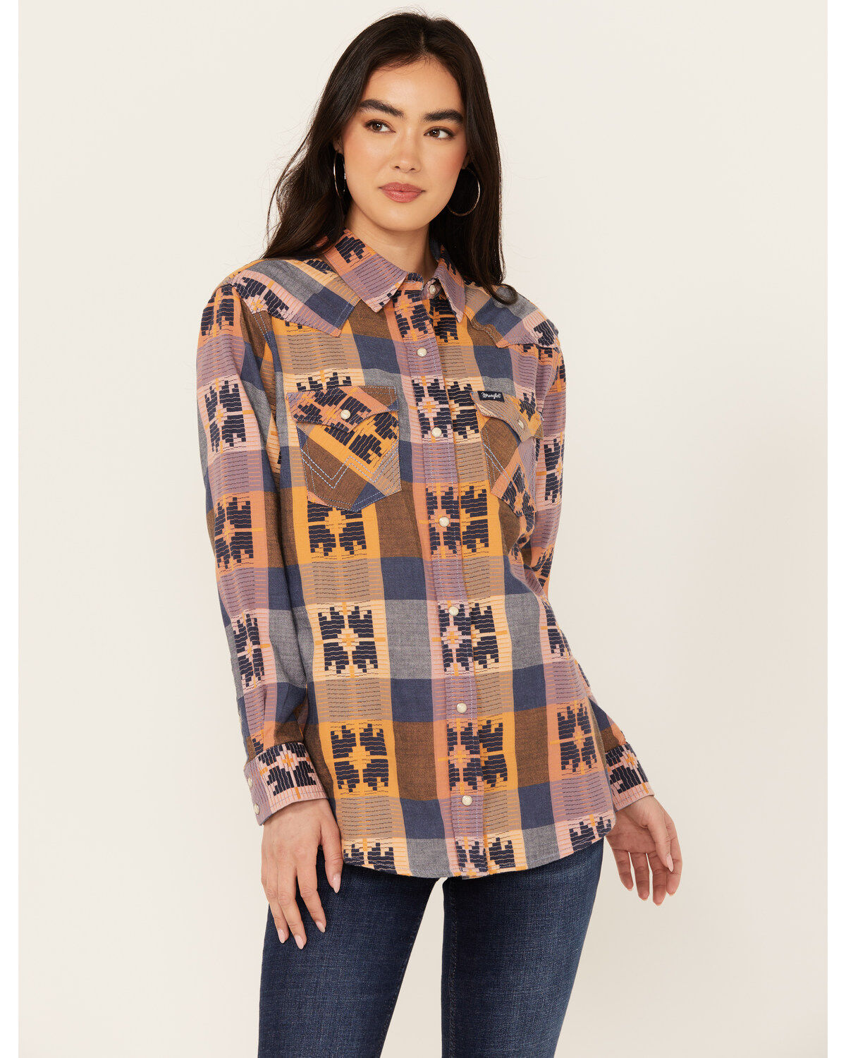Wrangler Retro Women's Western Vintage Plaid Print Boyfriend Long Sleeve Snap Western Shirt 1 269925-wrangler-retro-women-s-western-vintage-plaid-print-boyfriend-long-sleeve-snap-western-shirt-1.jpg