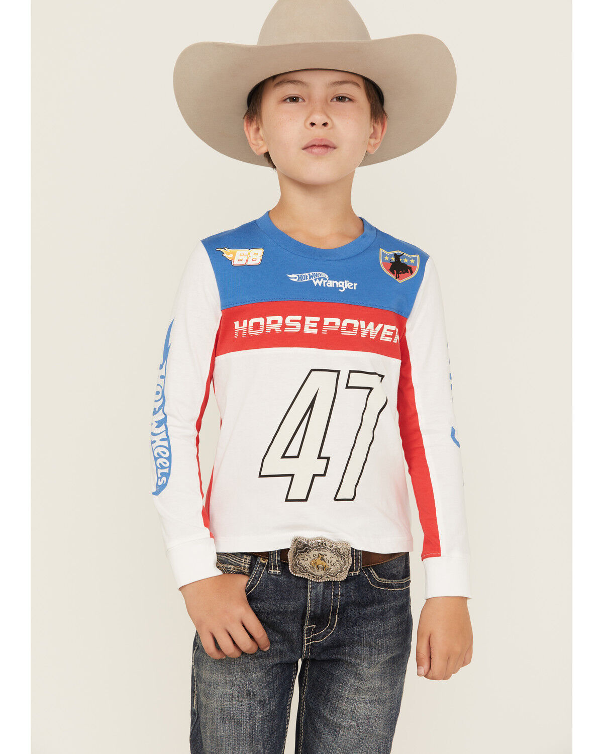 Wrangler&reg; x Hot Wheels&trade; Boys' Horse Power Colorblock Long Sleeve Graphic T-Shirt