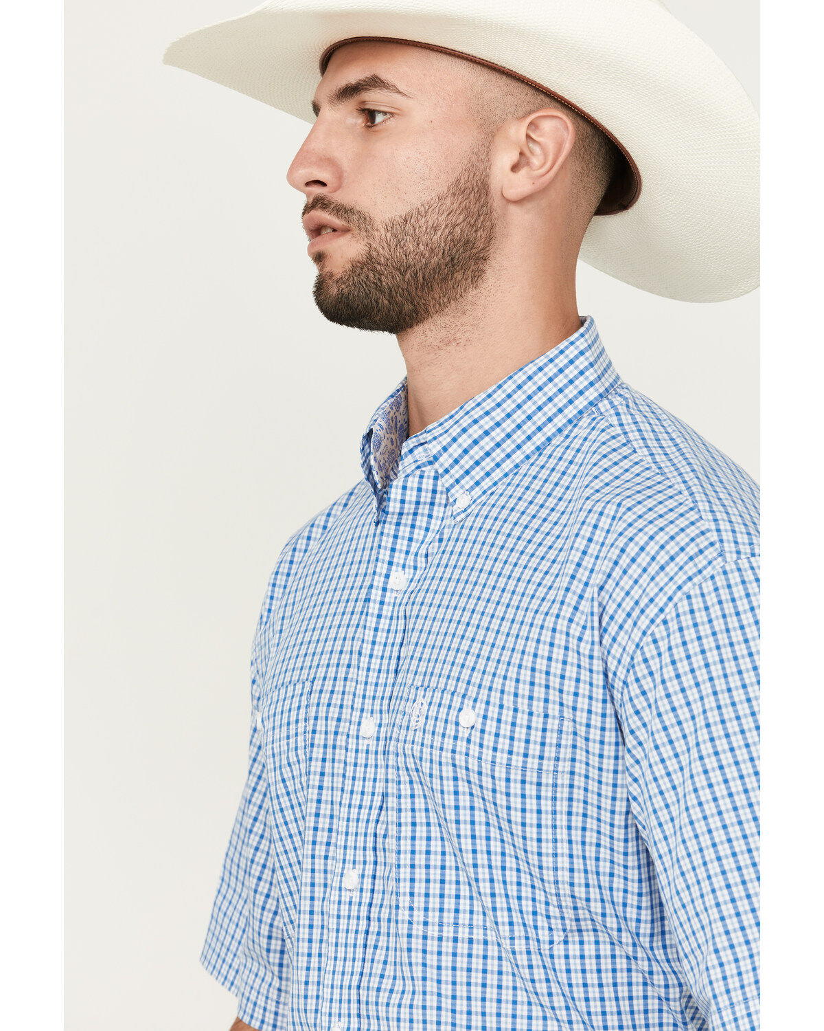 George Strait by Wrangler Men's Plaid Print Short Sleeve Button-Down Stretch Western Shirt