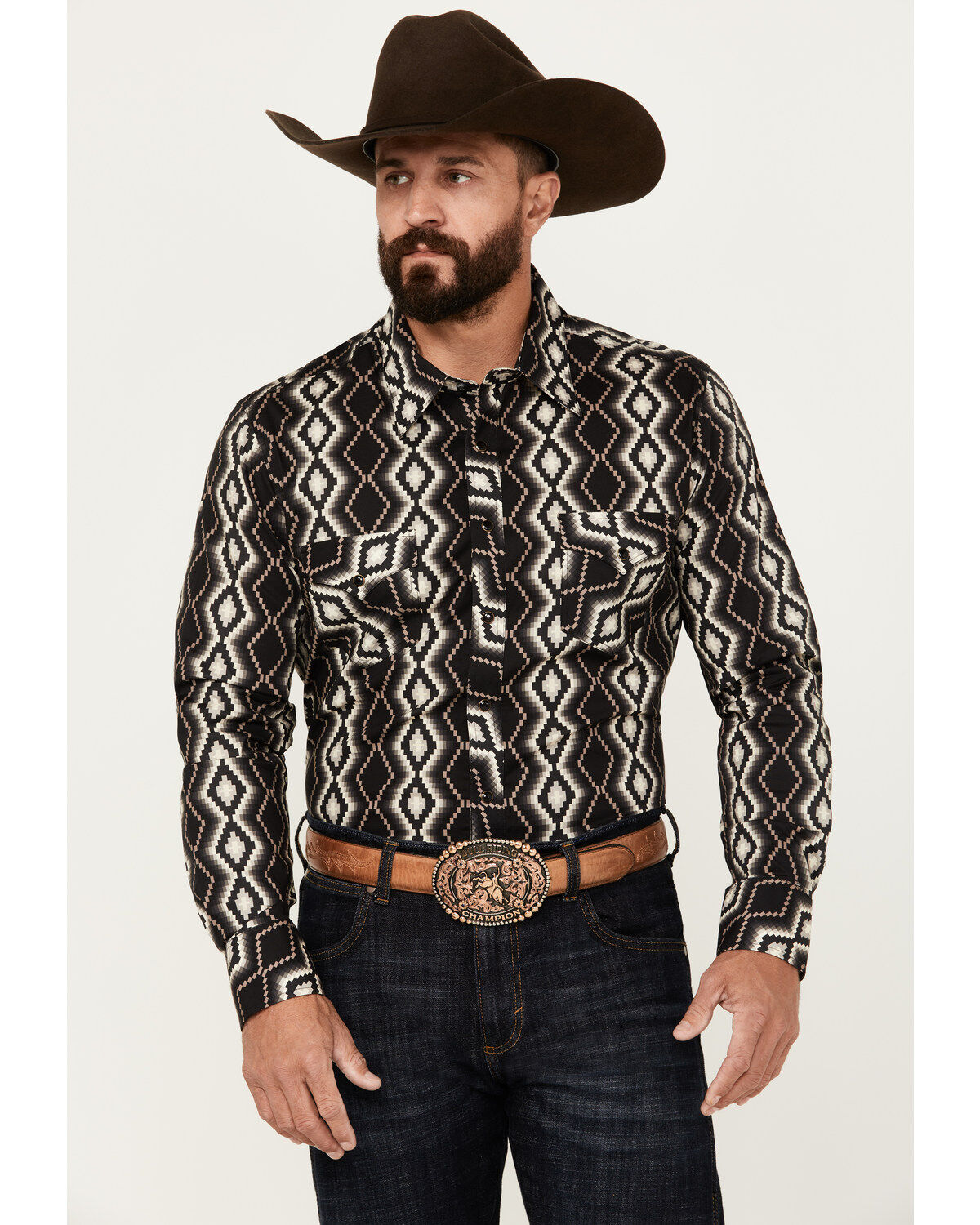 Rock & Roll Denim Men's Southwestern Print Long Sleeve Snap Stretch Western Shirt