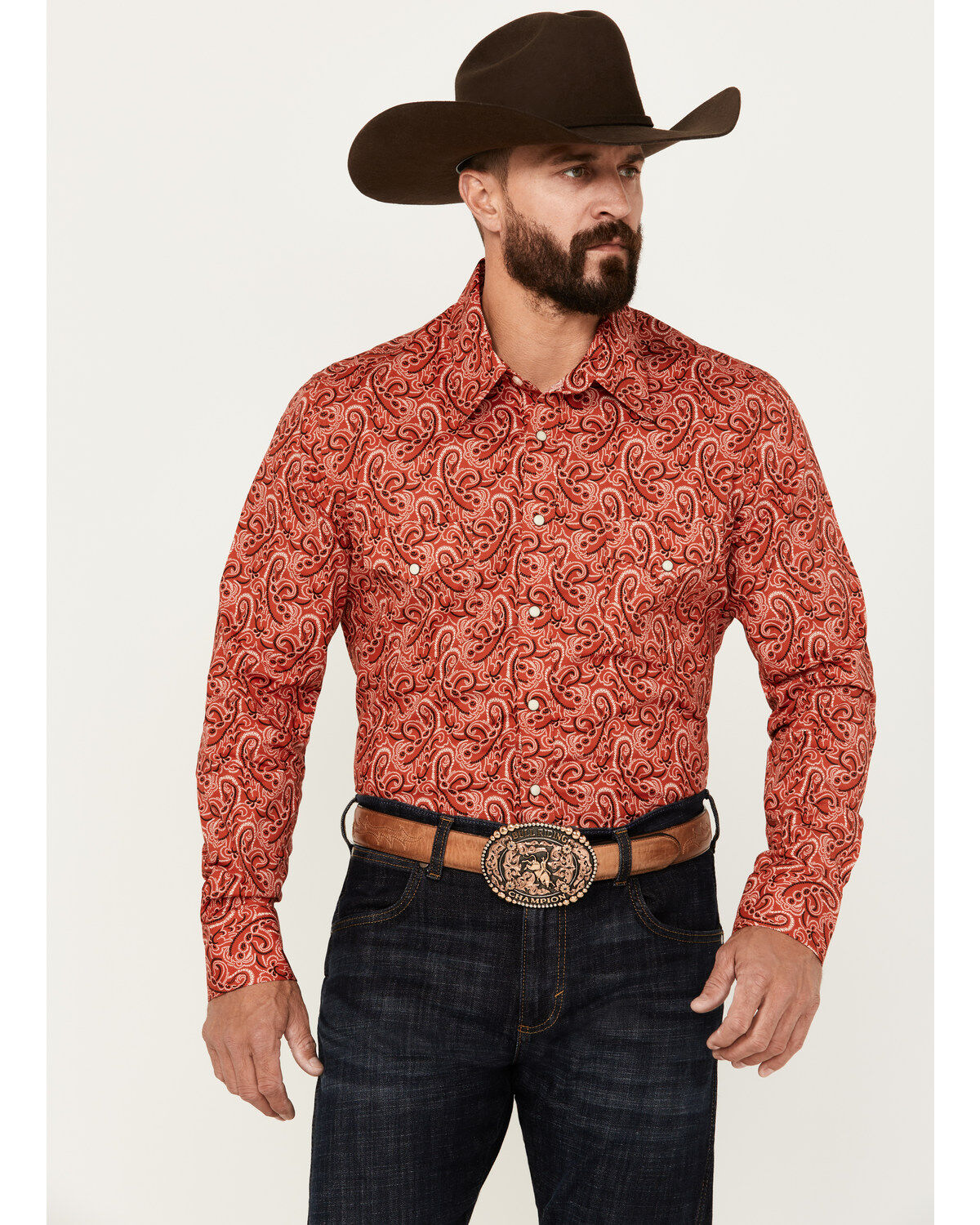 Rock & Roll Denim Men's Paisley Print Long Sleeve Snap Stretch Western Shirt