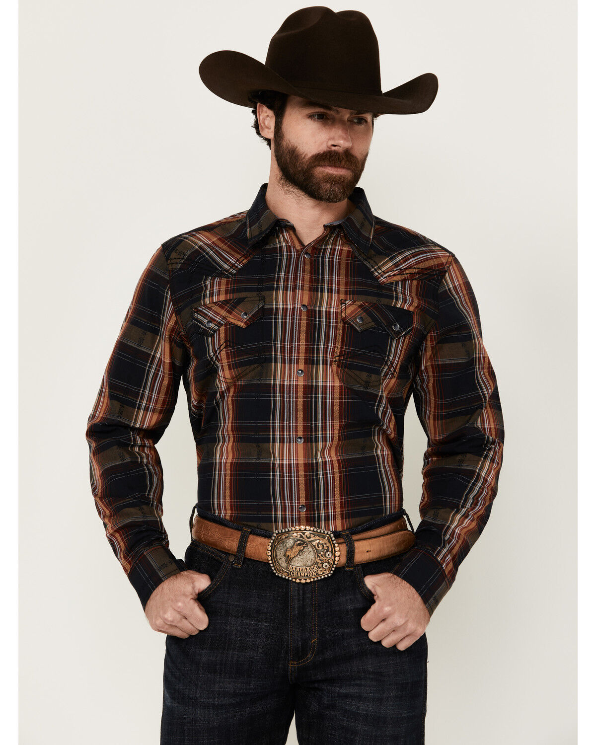 Cody James Men's Trouble Plaid Print Long Sleeve Snap Western Shirt - Big