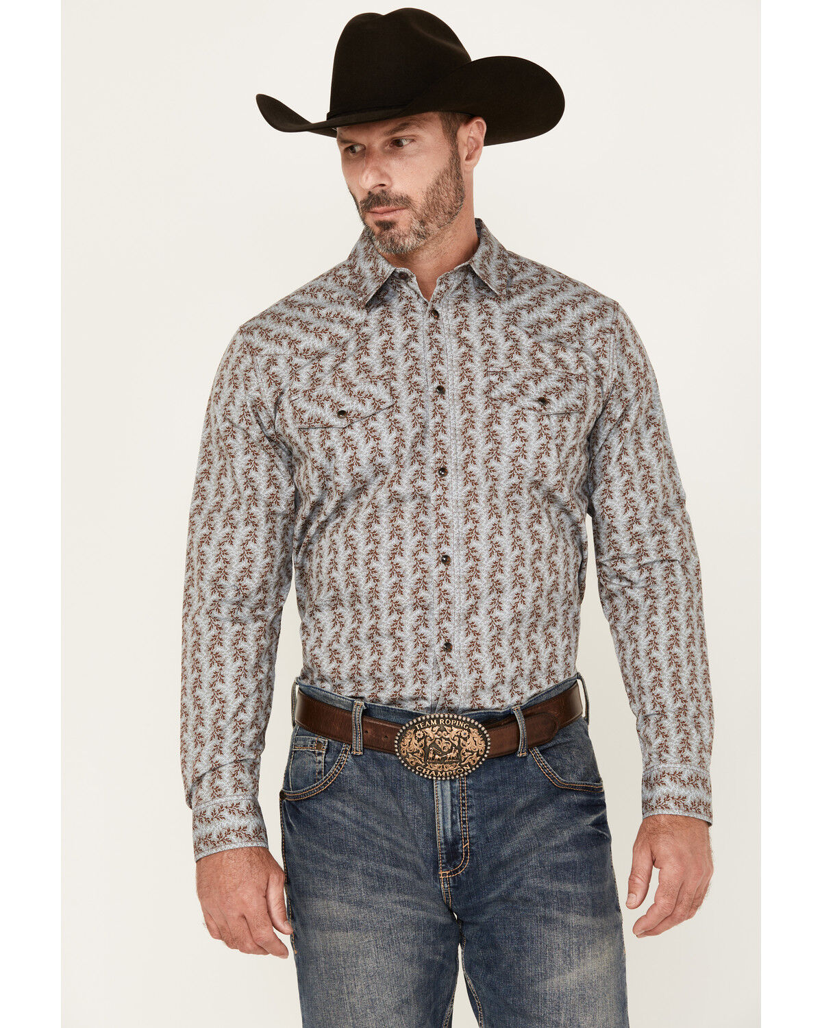 Gibson Trading Co Men's Broken Stick Floral Print Long Sleeve Snap Stretch Western Shirt