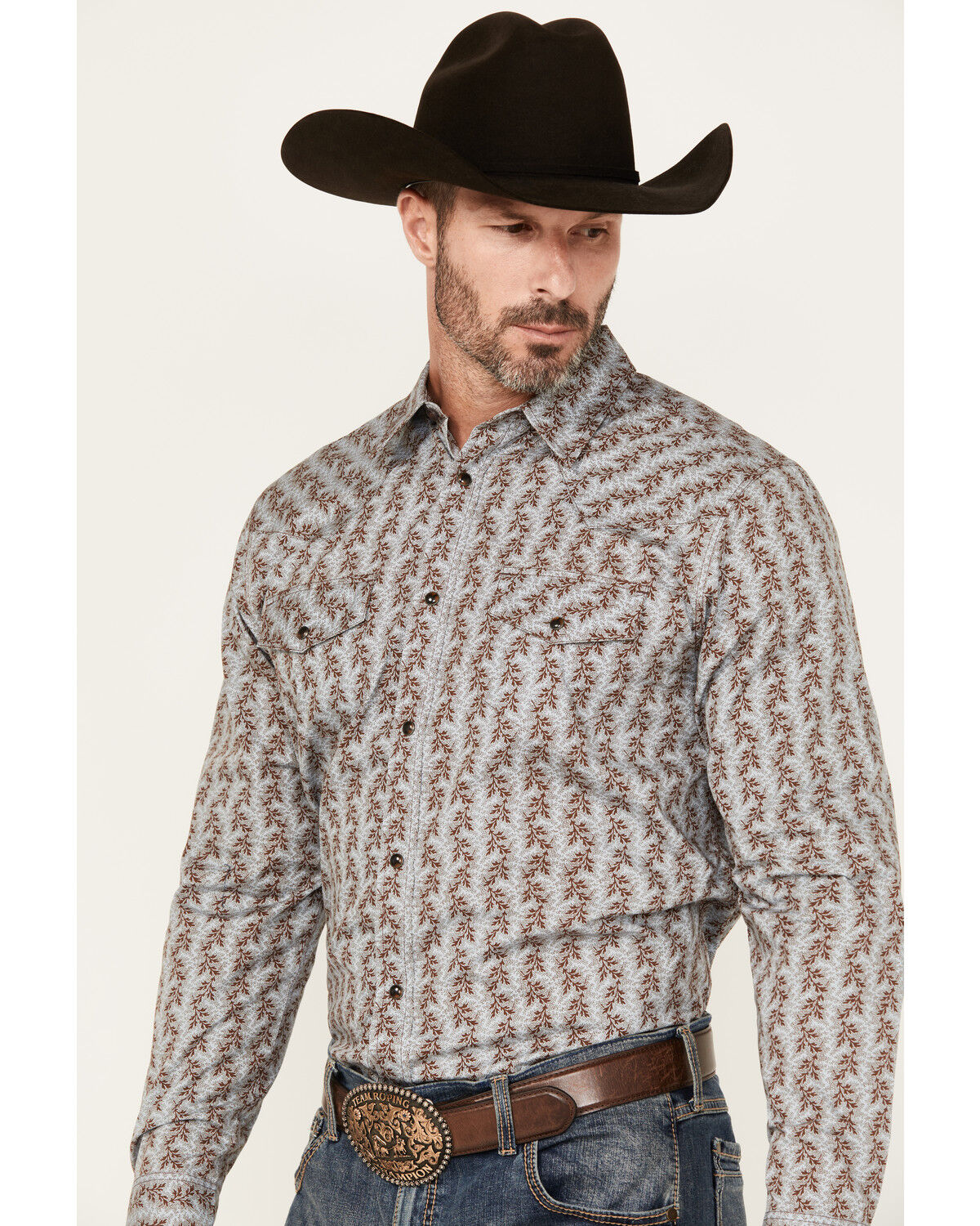 Gibson Trading Co Men's Broken Stick Floral Print Long Sleeve Snap Stretch Western Shirt