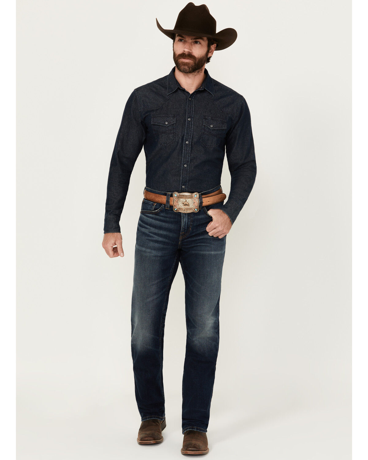 Blue Ranchwear Men's Bandera Wash Bronson Slim Straight Stretch Denim Jeans