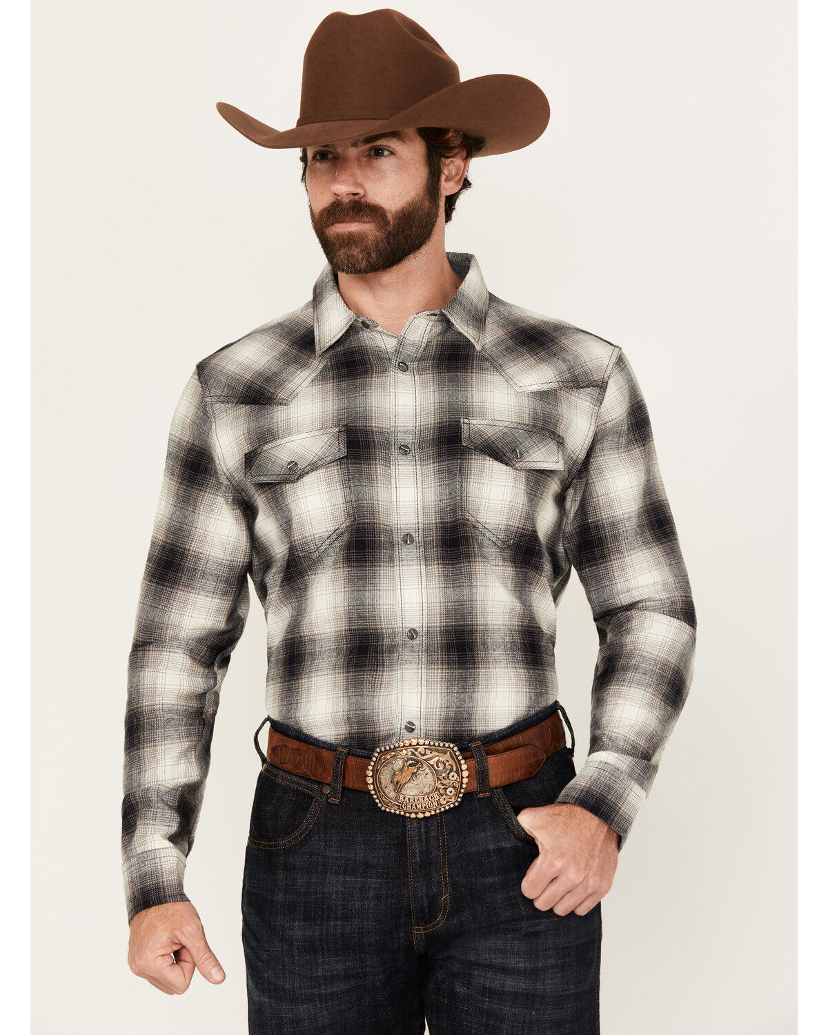 Cody James Men's Concho Plaid Print Long Sleeve Snap Western Shirt - Tall