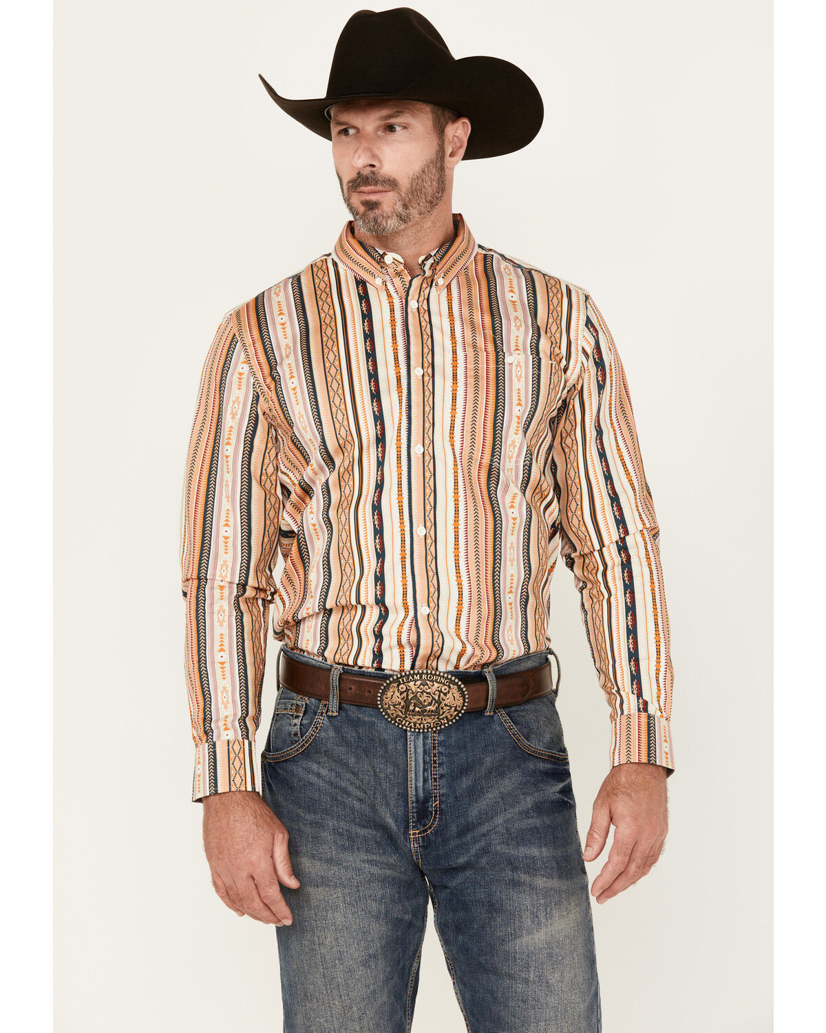 RANK 45&reg; Men's Durango Southwestern Striped Print Long Sleeve Button-Down Stretch Western Shirt
