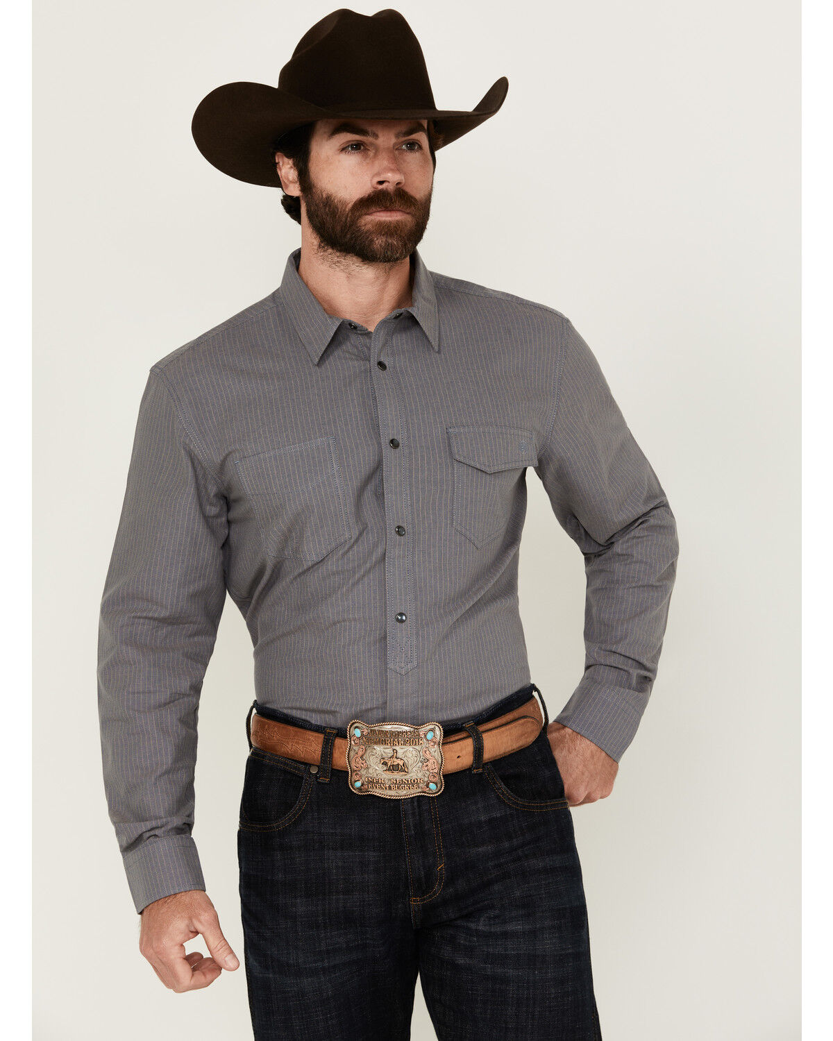 Blue Ranchwear Men's Grayson Striped Long Sleeve Pearl Snap Western Shirt