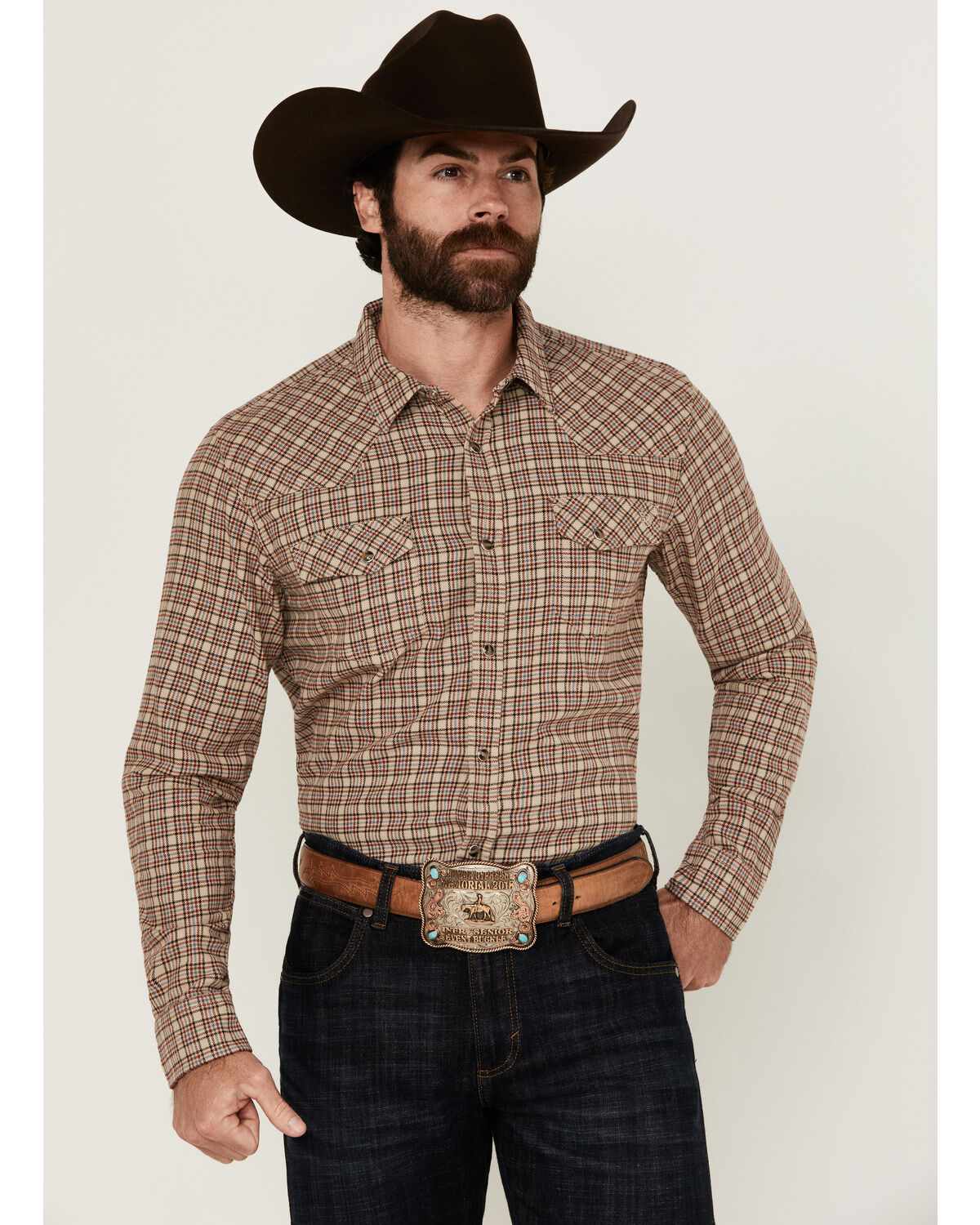 Blue Ranchwear Men's Euclid Plaid Print Long Sleeve Snap Western Shirt