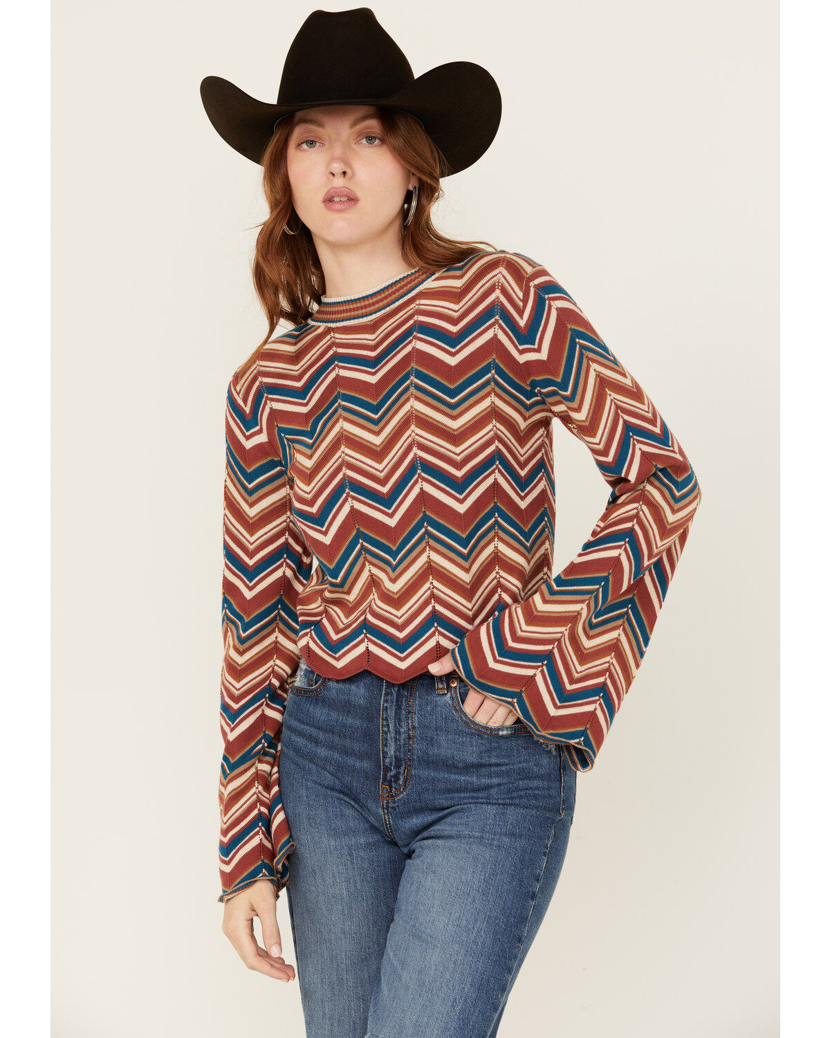 Rock & Roll Denim Women's Zig Zag Print Long Sleeve Bell Sweater 1 283283-rock-amp-roll-denim-women-s-zig-zag-print-long-sleeve-bell-sweater-1.jpg
