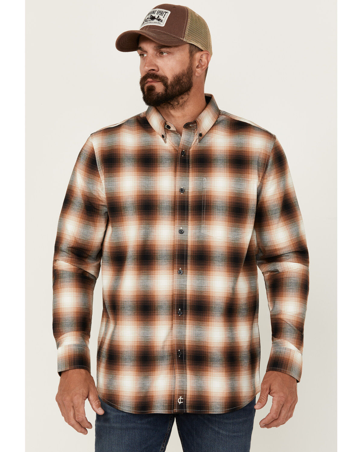 Cody James Men's Hombre Plaid Print Long Sleeve Button-Down Stretch Western Shirt
