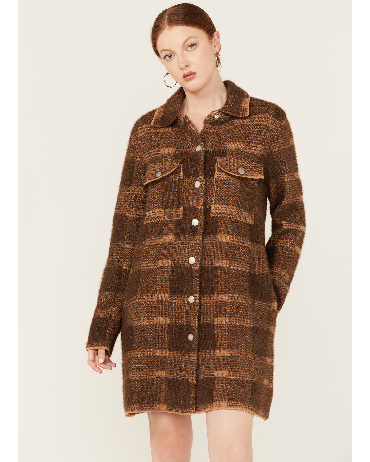 Panhandle Women's Plaid Print Knit Sweater Coat