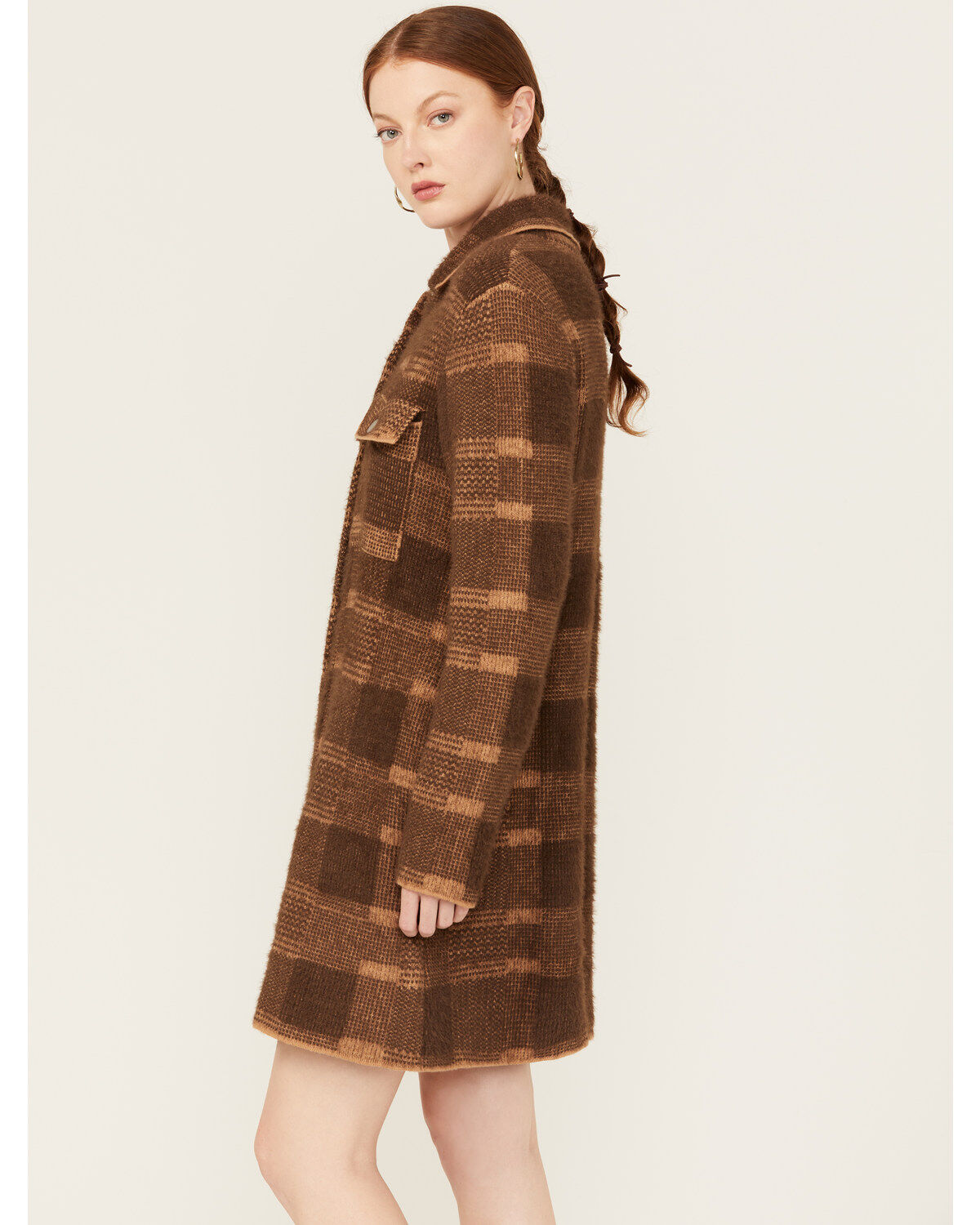 Panhandle Women's Plaid Print Knit Sweater Coat