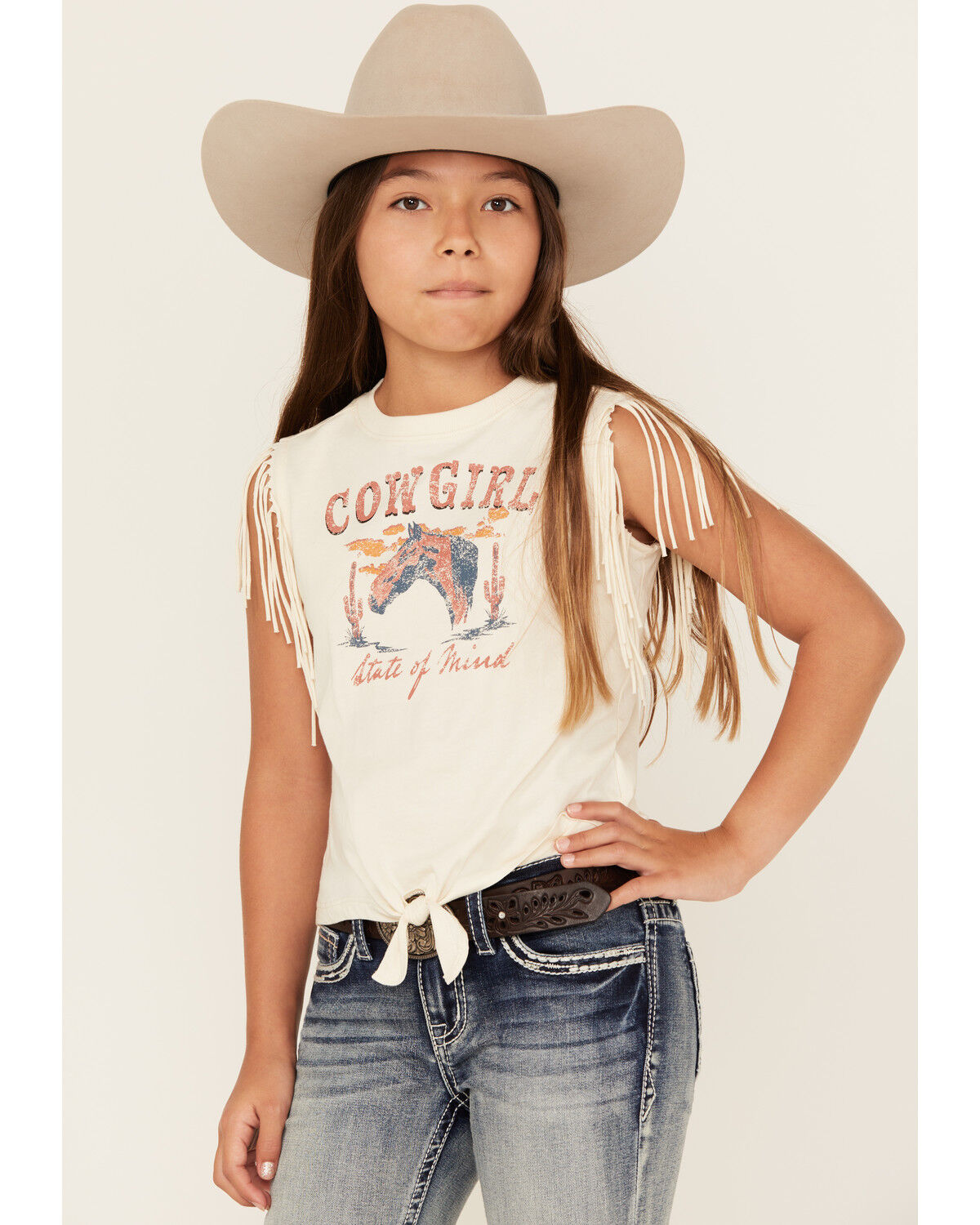 Shyanne Girls' Cowgirl State Fringe Sleeve Tie-Front Tee 1 284181-shyanne-girls-cowgirl-state-fringe-sleeve-tie-front-tee-1.jpg