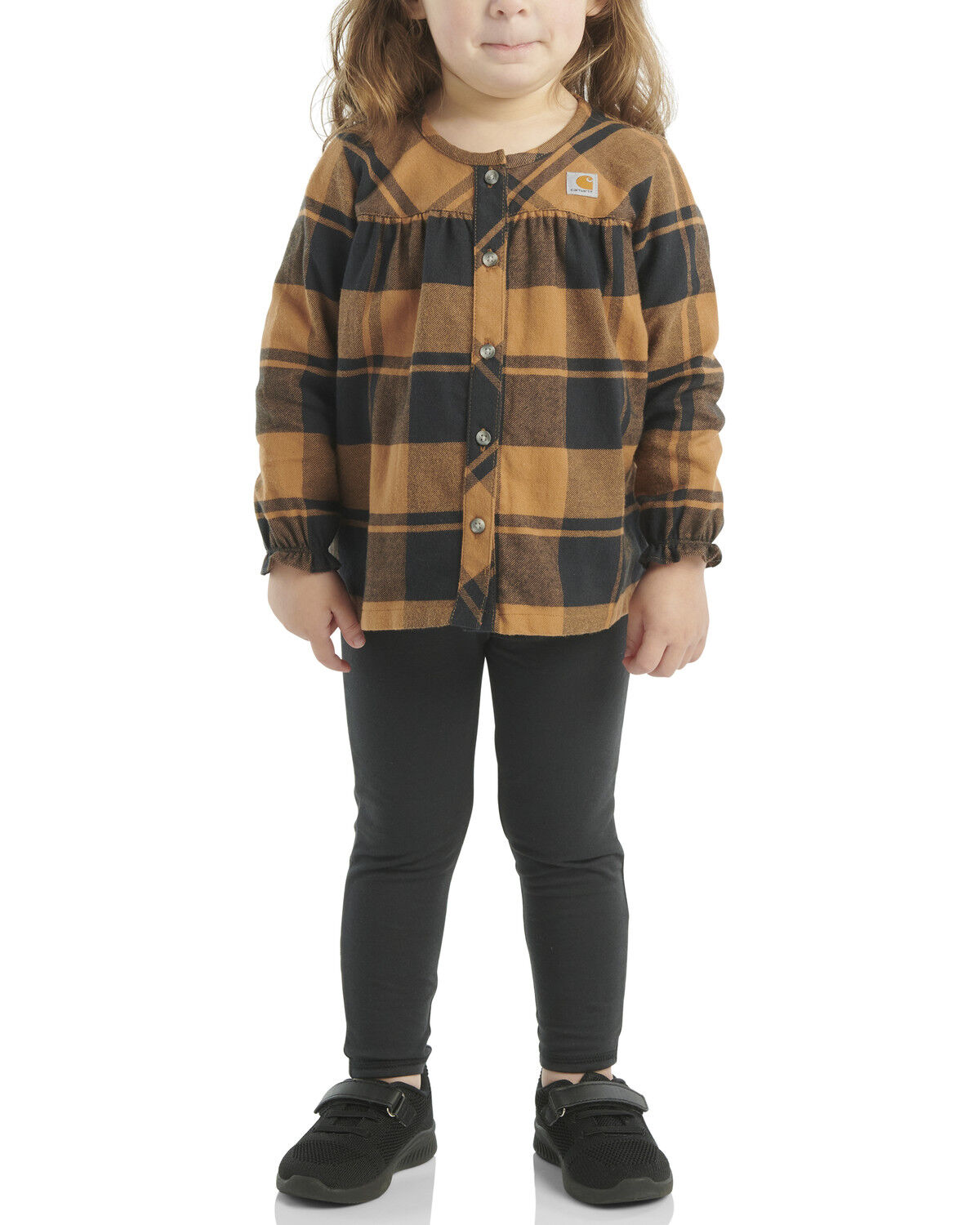 Carhartt Toddler Girls' Plaid Print Long Sleeve Button-Down Shirt And Leggings Set - 2 Piece