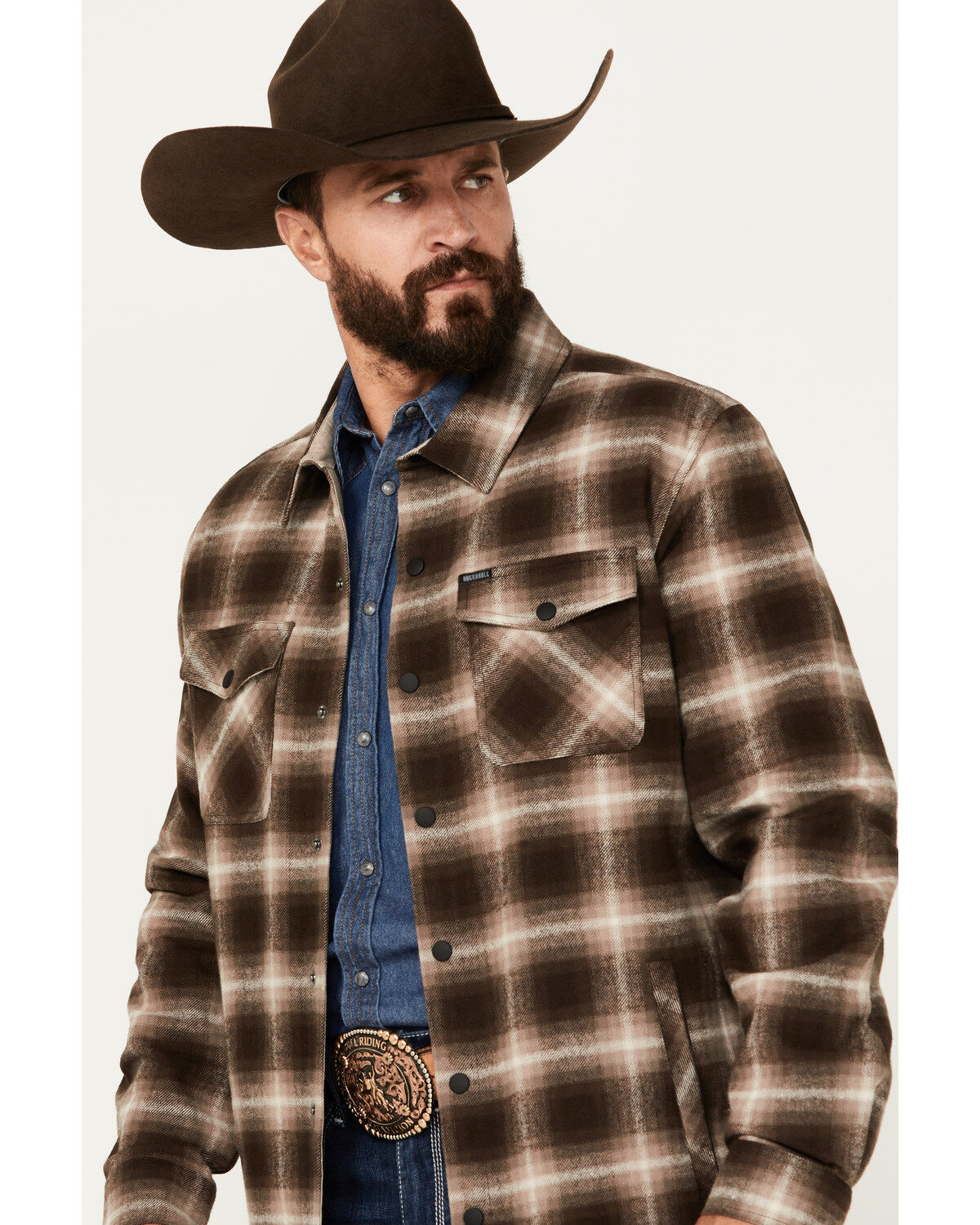 Rock & Roll Denim Men's Plaid Print Snap Shacket