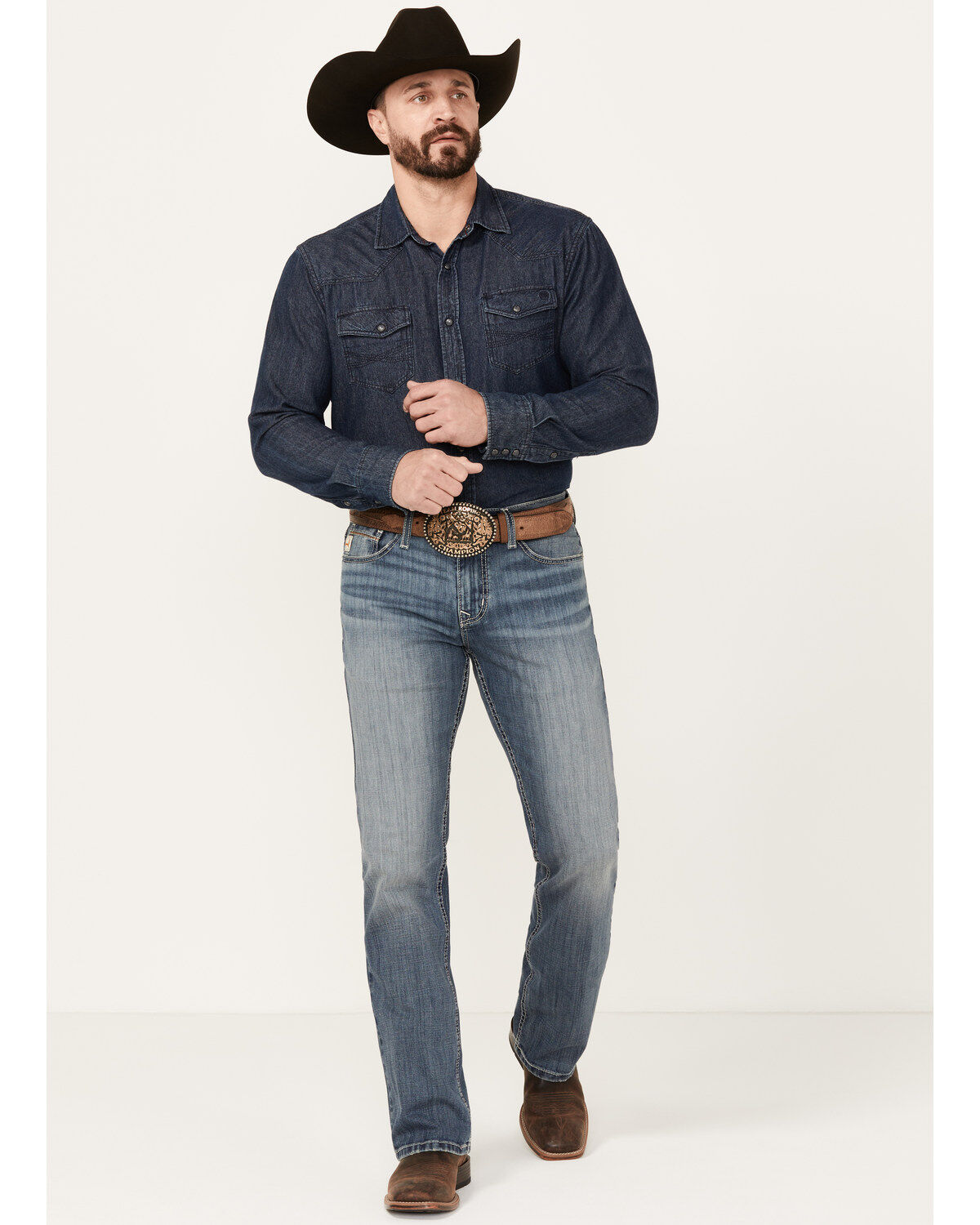 Cinch Men's Ian Medium Stonewash Slim Bootcut Performance Stretch Denim Jeans