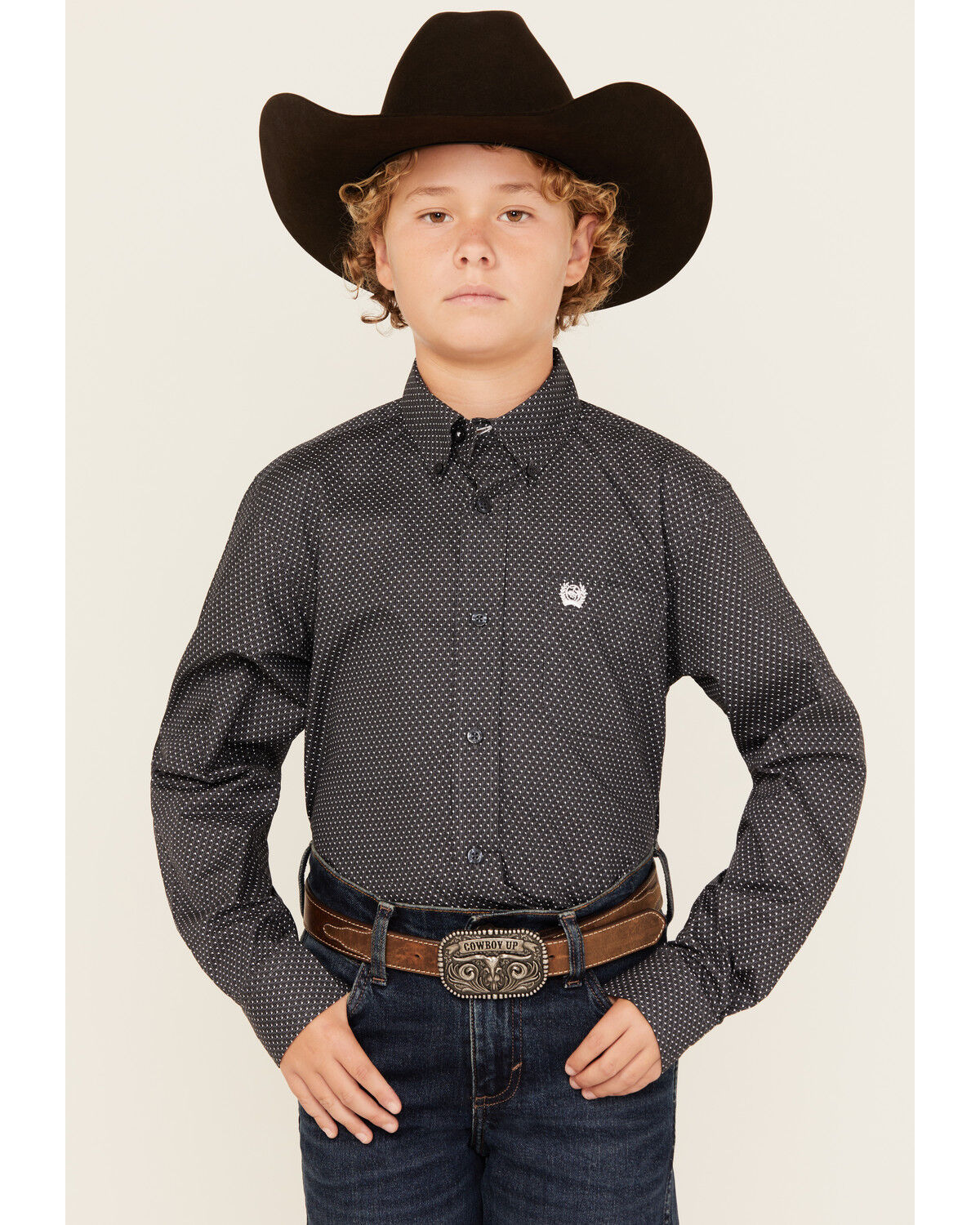 Cinch Boys' Dot Geo Print Long Sleeve Button-Down Western Shirt