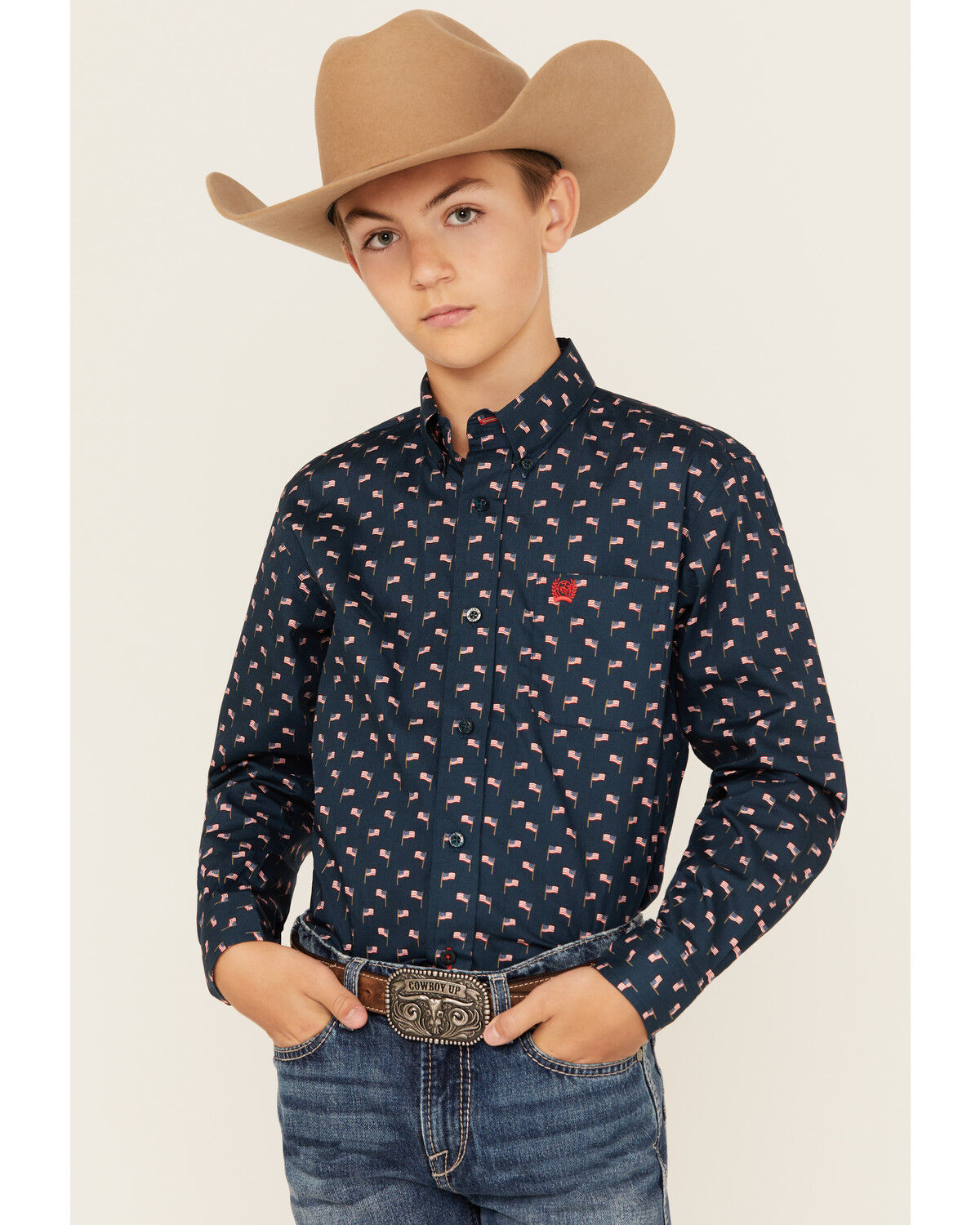 Cinch Boys' Flag Print Long Sleeve Button-Down Western Shirt 1 291458-cinch-boys-flag-print-long-sleeve-button-down-western-shirt-1.jpg