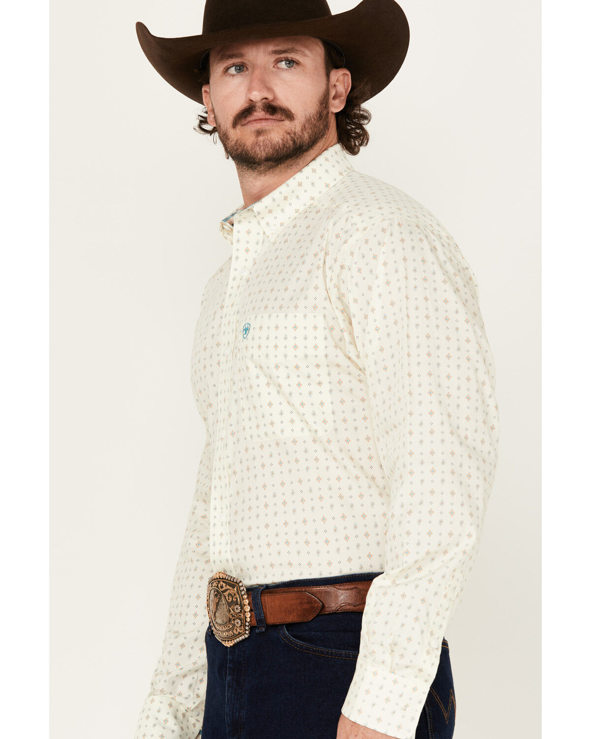 Ariat Men's Wrinkle Free Griffin Geo Print Long Sleeve Button-Down Western Shirt