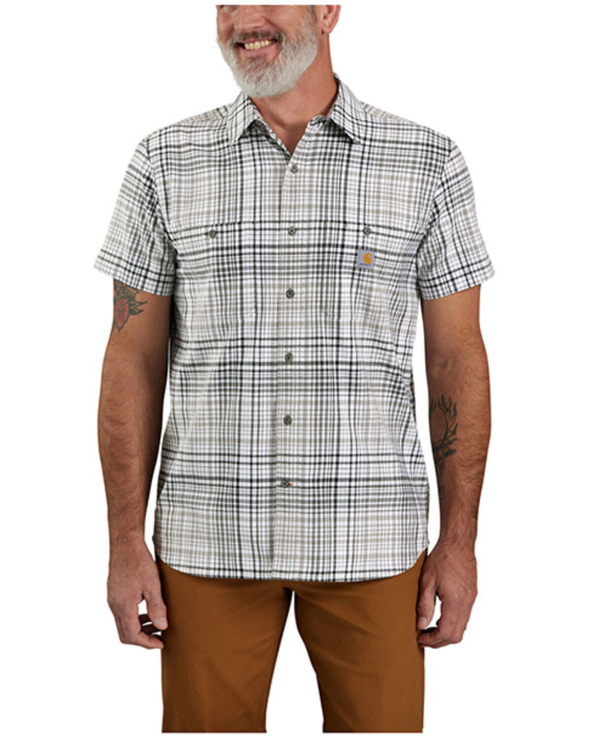 Carhartt Men's Rugged Flex® Plaid Print Relaxed Fit Lightweight Short Sleeve Button-Down Work Shirt 1 293578-carhartt-men-s-rugged-flex-reg-plaid-print-relaxed-fit-lightweight-short-sleeve-button-down-work-shirt-1.jpg