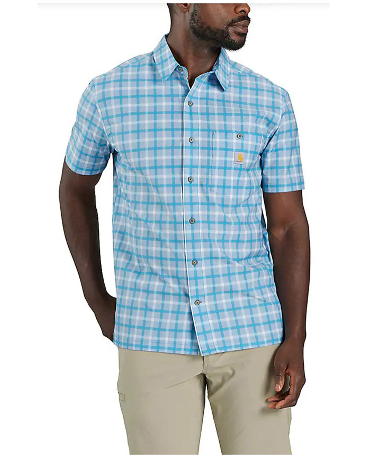 Carhartt Men's Force Sun Defender&trade; Relaxed Fit Lightweight Plaid Print Short Sleeve Button-Down Shirt