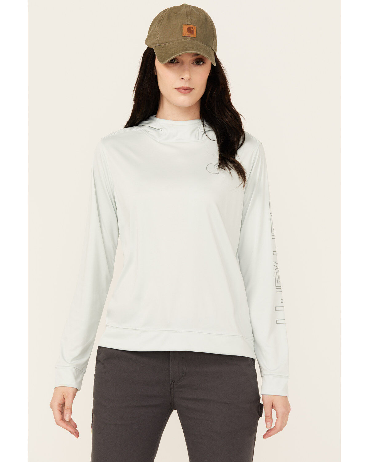 Carhartt Women's Force Sun Defender Relaxed Fit Lightweight Logo Hooded Graphic Long Sleeve