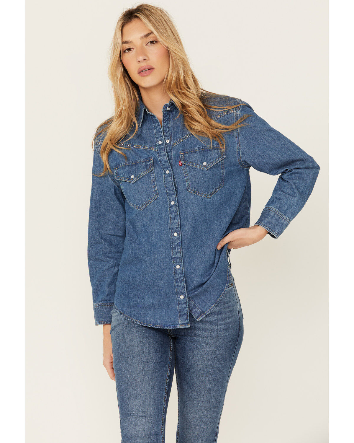 Levi's Women's Dark Medium Wash Sawyer Western Denim Studded Shirt 1 294550-levi-s-women-s-dark-medium-wash-sawyer-western-denim-studded-shirt-1.jpg