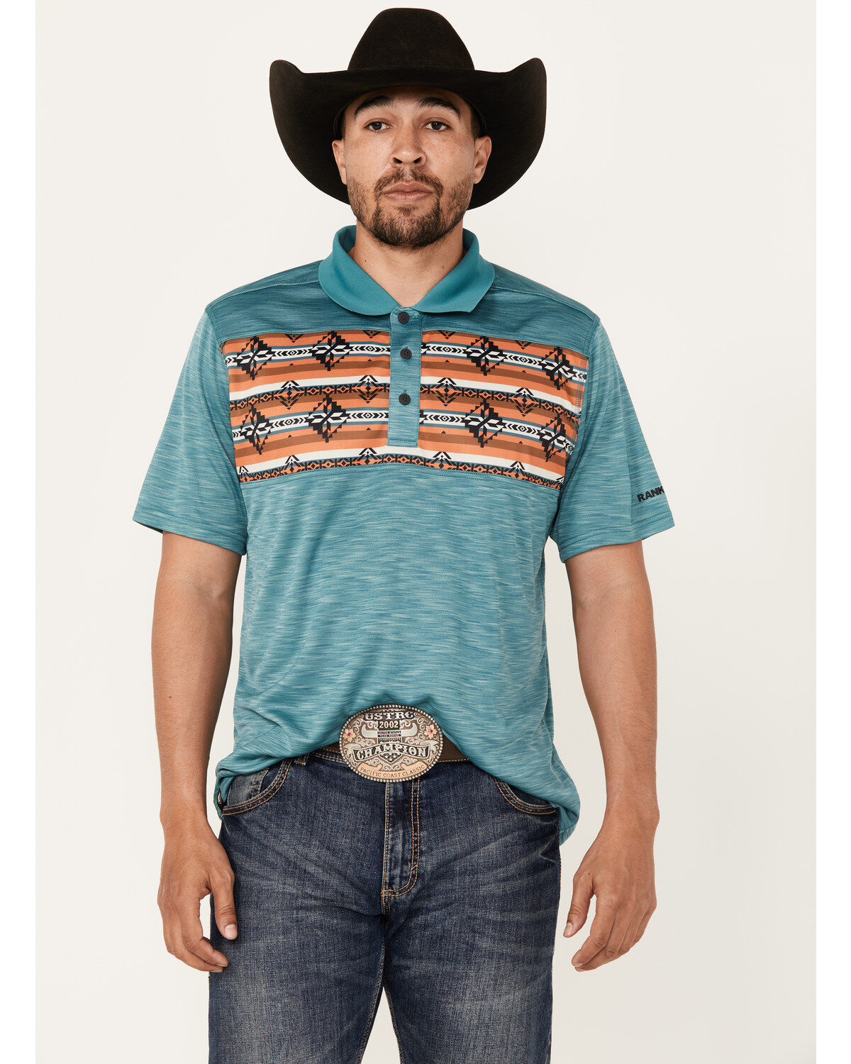 RANK 45&reg; Men's Jacinto Southwestern Border Striped Short Sleeve Polo Shirt