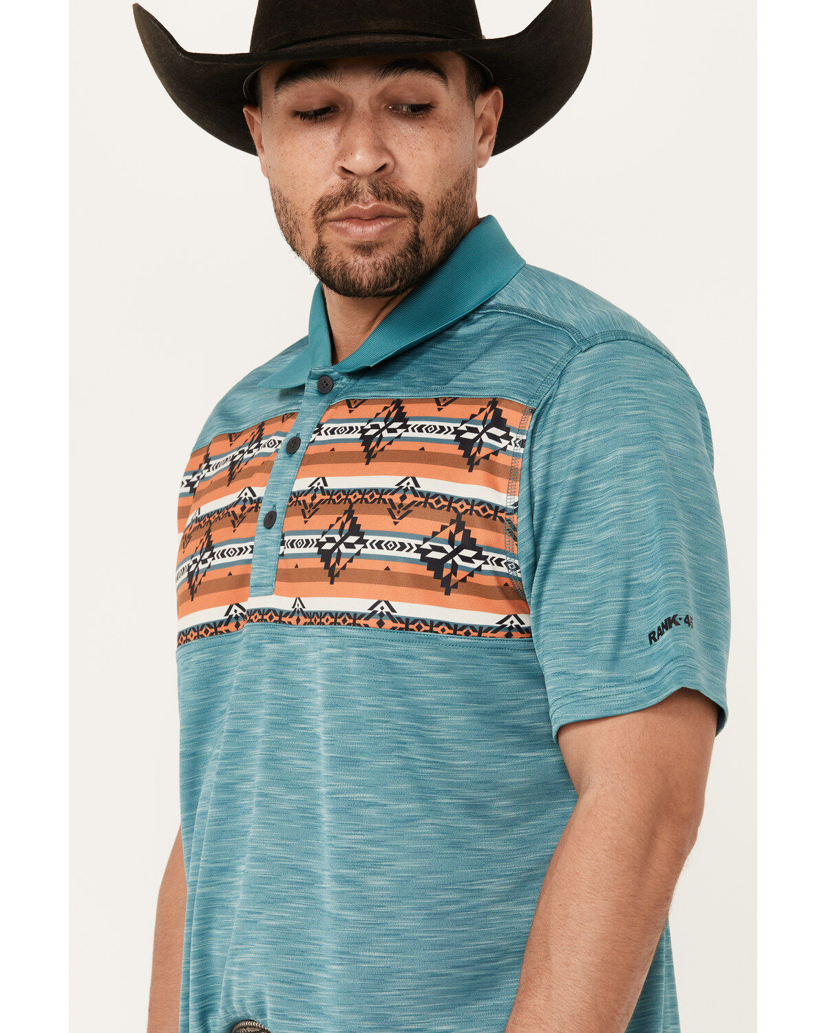 RANK 45® Men's Jacinto Southwestern Border Striped Short Sleeve Polo Shirt