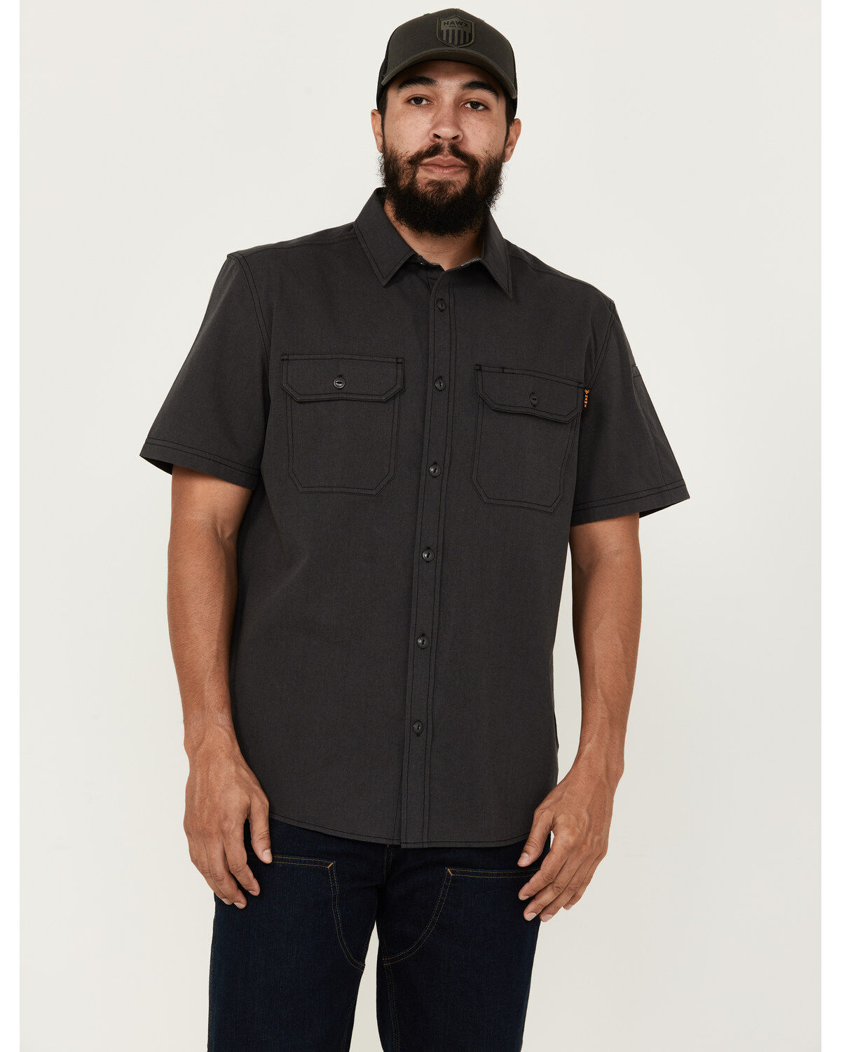 Hawx Men's Solid Short Sleeve Button-Down Work Shirt