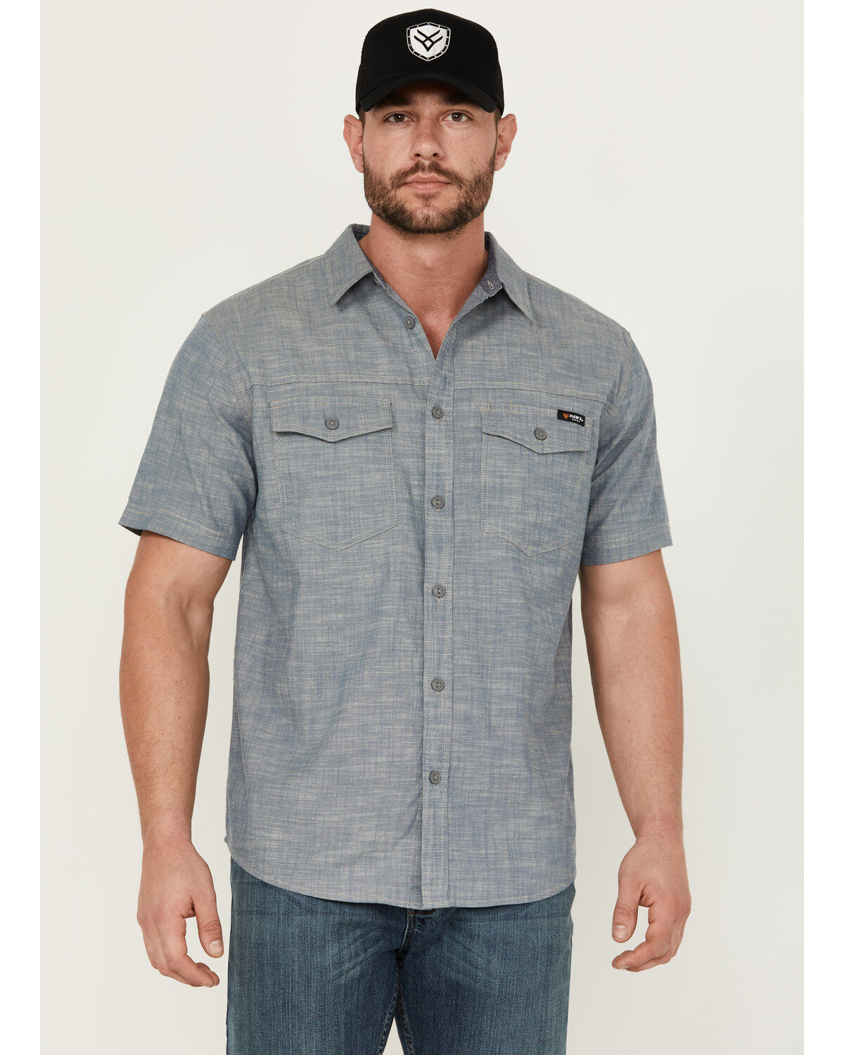 Hawx Men's Chambray Short Sleeve Button-Down Stretch Work Shirt
