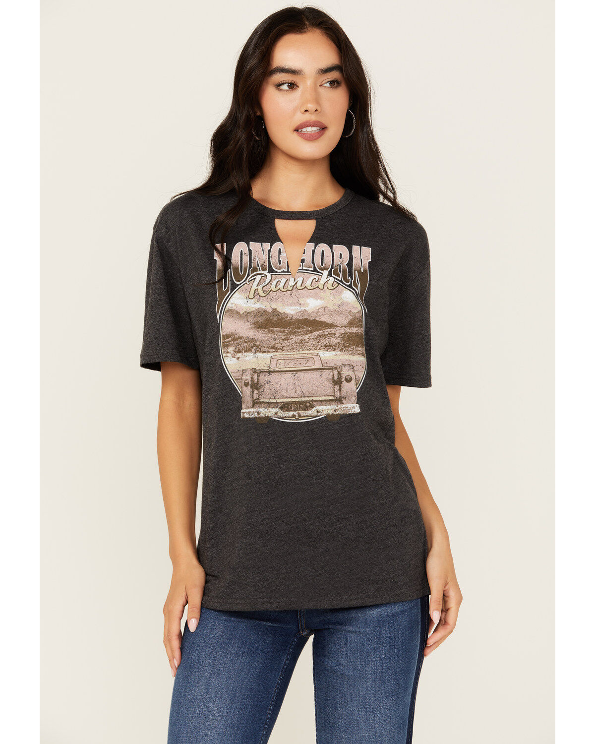 Youth in Revolt Women's Cutout Neck Long Horn Ranch Graphic Tee 1 296841-youth-in-revolt-women-s-cutout-neck-long-horn-ranch-graphic-tee-1.jpg