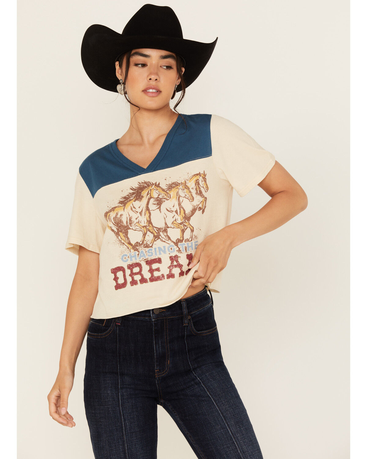 Idyllwind Women's Chasing The Dream Cropped Football Short Sleeve Tee